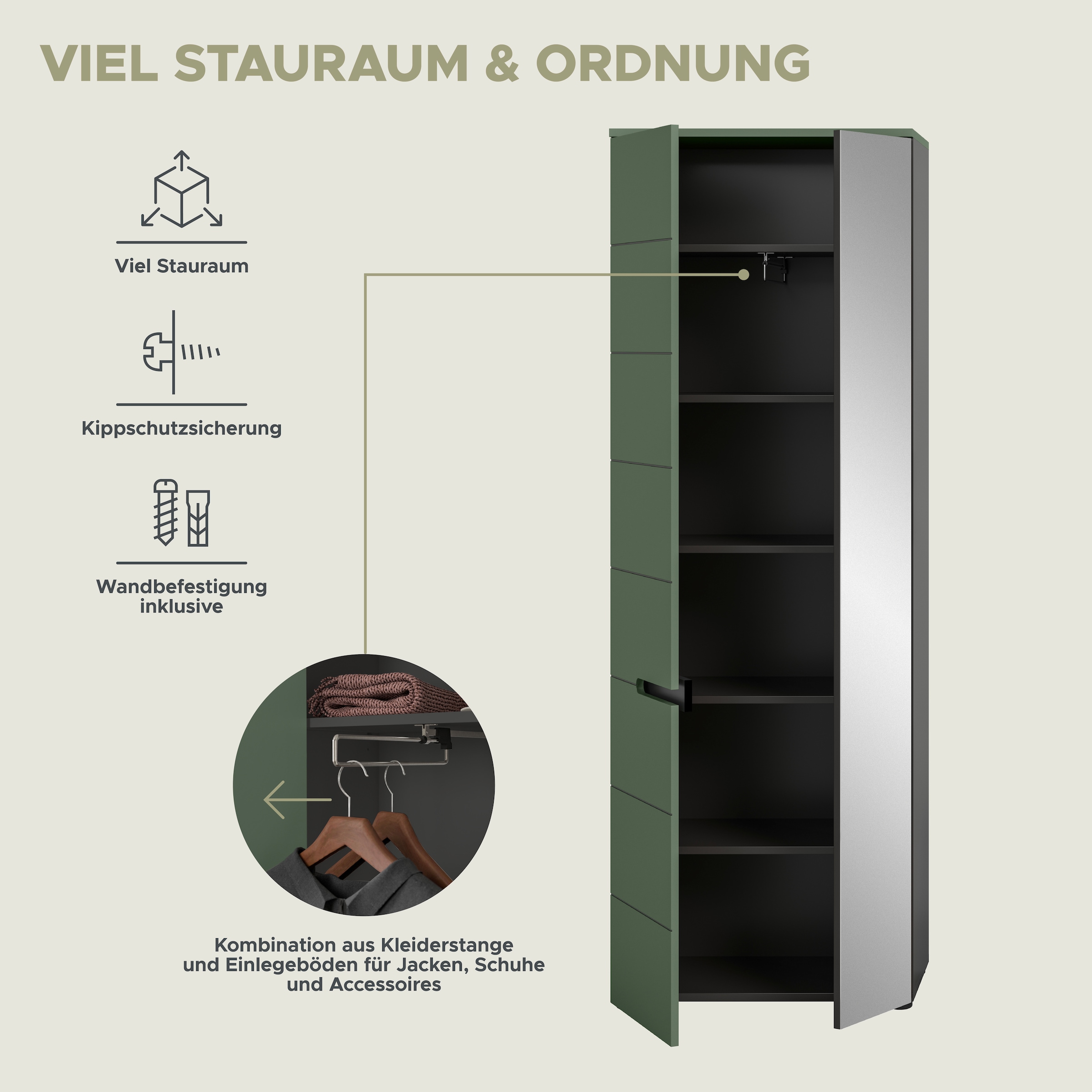 Home affaire Garderoben-Set »REHAT, TOPSELLER!, 4-teilig, Breite 160cm, individuell stellbar« bestehend aus: Garderobenschrank, Sitzbank, Paneel, Hakenleiste, 3 Stk. tlg.