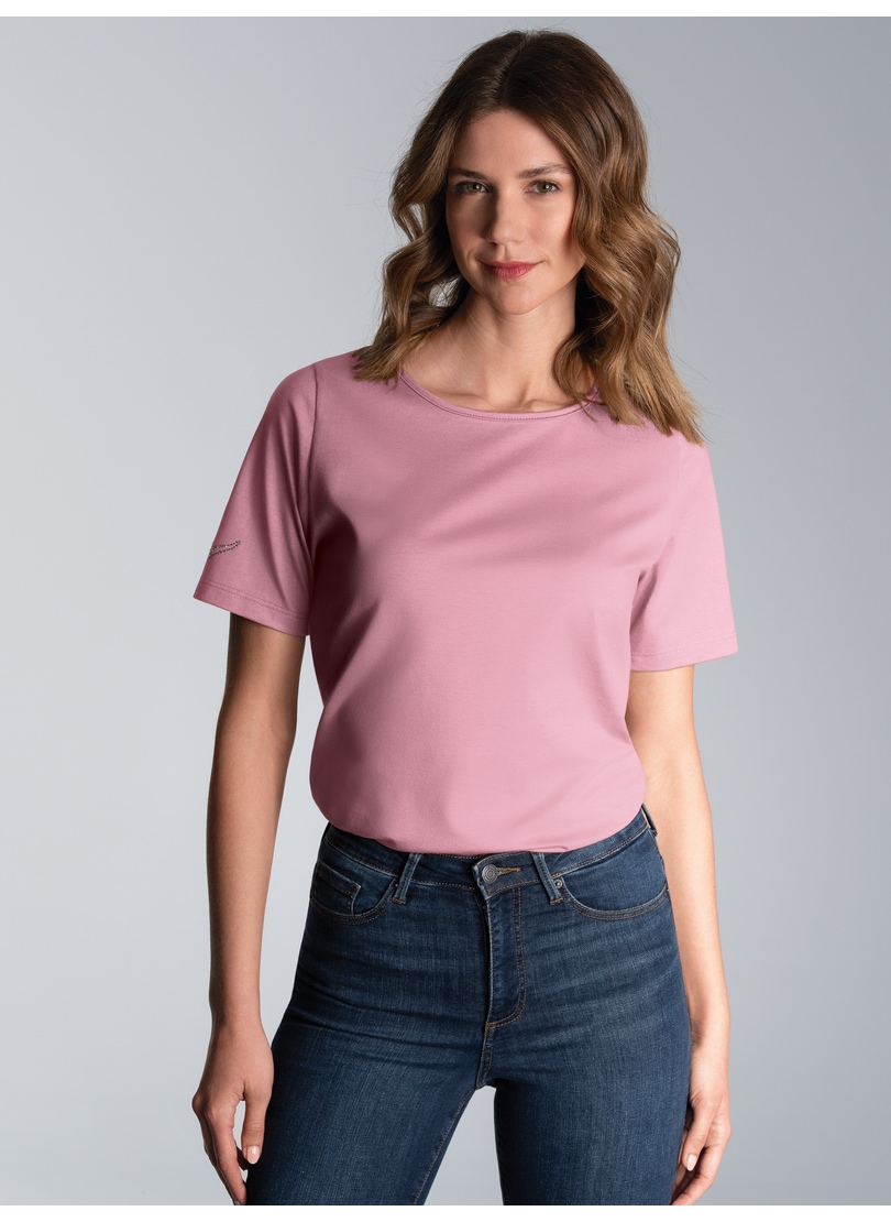 Trigema T-Shirt »TRIGEMA T-Shirt DELUXE Baumwolle mit Kristallsteinen«, (1 tlg.)