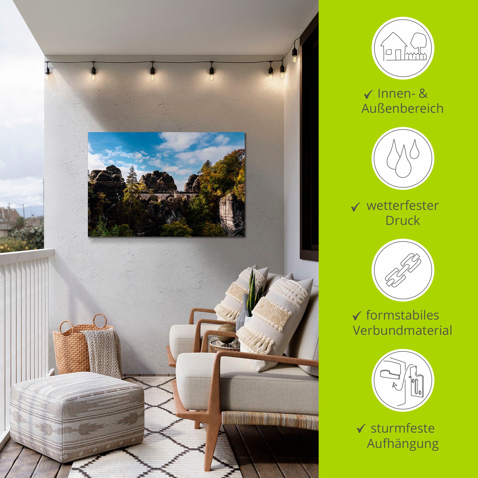 Artland Alu-Dibond-Druck »Bastei in der Sächsische Schweiz«, Berge & Alpenbilder, (1 St.), für Innen- und Außenbereich geeignet, Outdoorbild