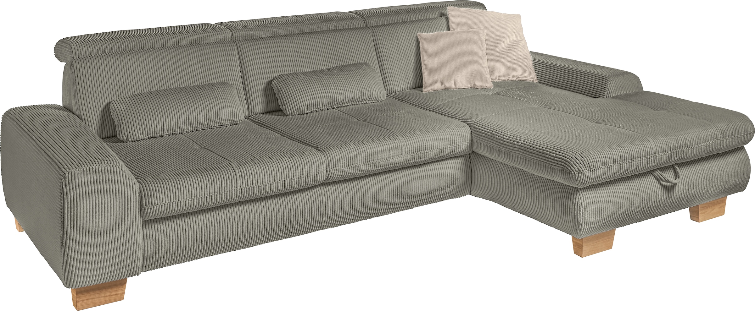 set one by Musterring Ecksofa »SO 3400 Sitzhöhe 47cm oder 49cm, Sitztiefe verstellbar, B/T: 307/195cm«, whlw. mit Funktion, Kaltschaum, in Cord, lind, Sitzhöhe 47