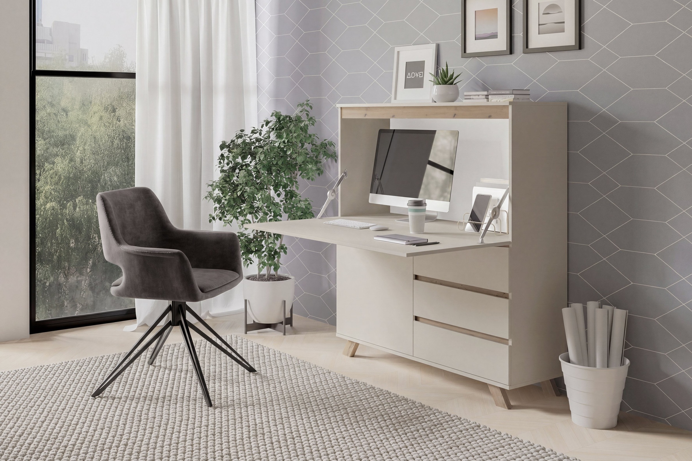 byLIVING Sekretär »VALENTIN« 1 Stk. tlg. Kaschmir / Artisan Eiche (Eiche-Optik), Klapptür, Stauraum, B: 120 cm