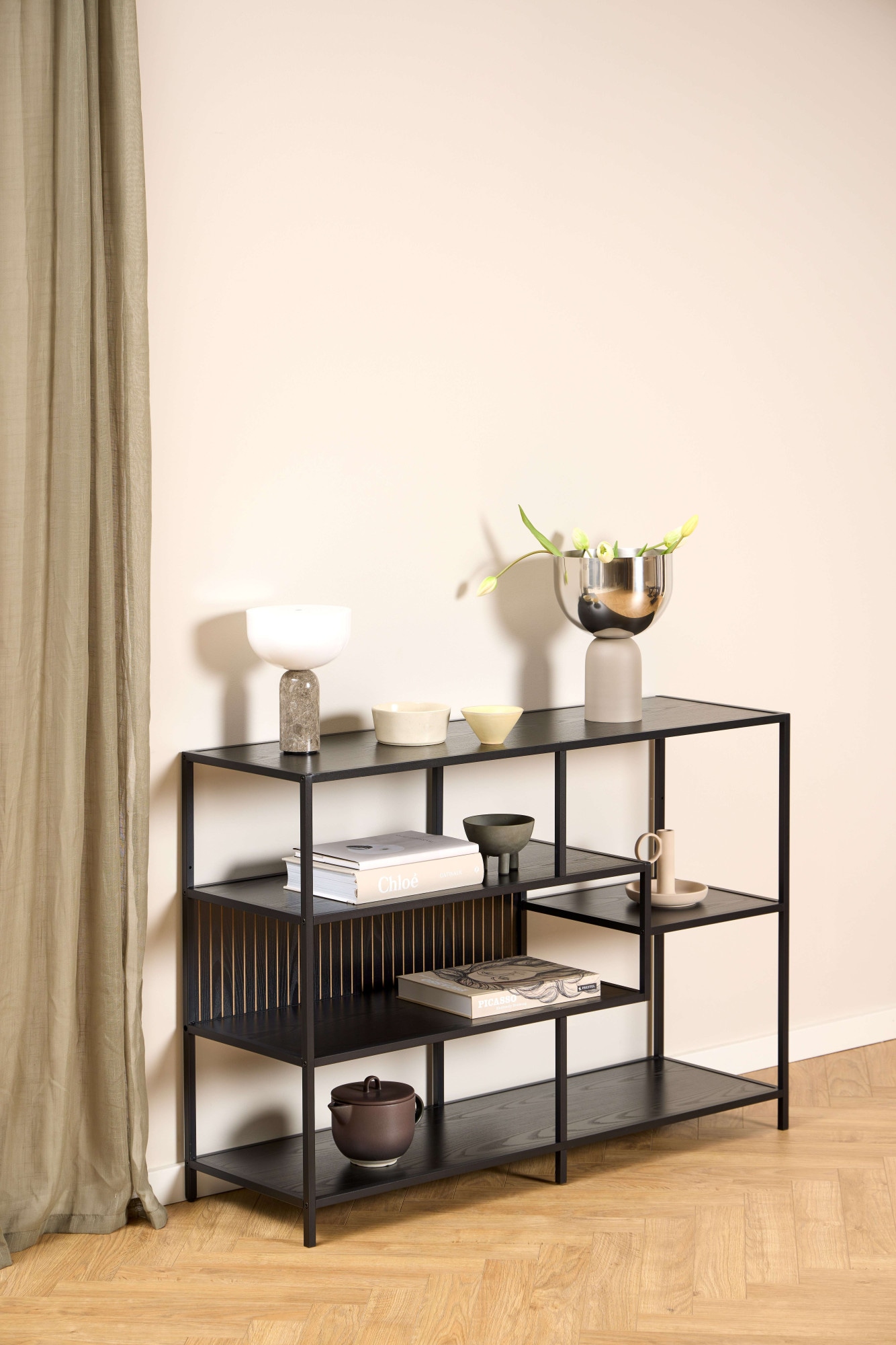 ACTONA GROUP Bücherregal »Seaford, Standregal, Regal, Raumteiler« 114x35x78 cm,  schwarzer Stahlrahmen, 5 Regale, Wendemodul, Breite 114 cm