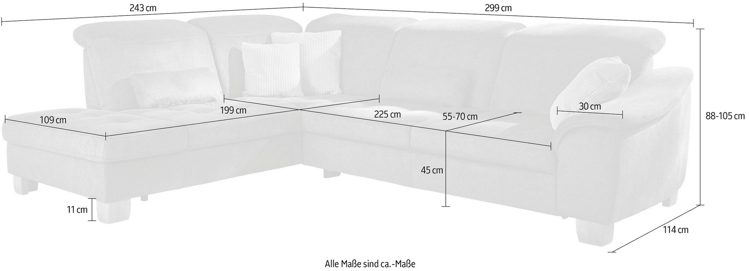 Die PlanBar Ecksofa »PP-LA23145 L-Form« inkl. Kopfpolsterverstellung, Federkernpolsterung