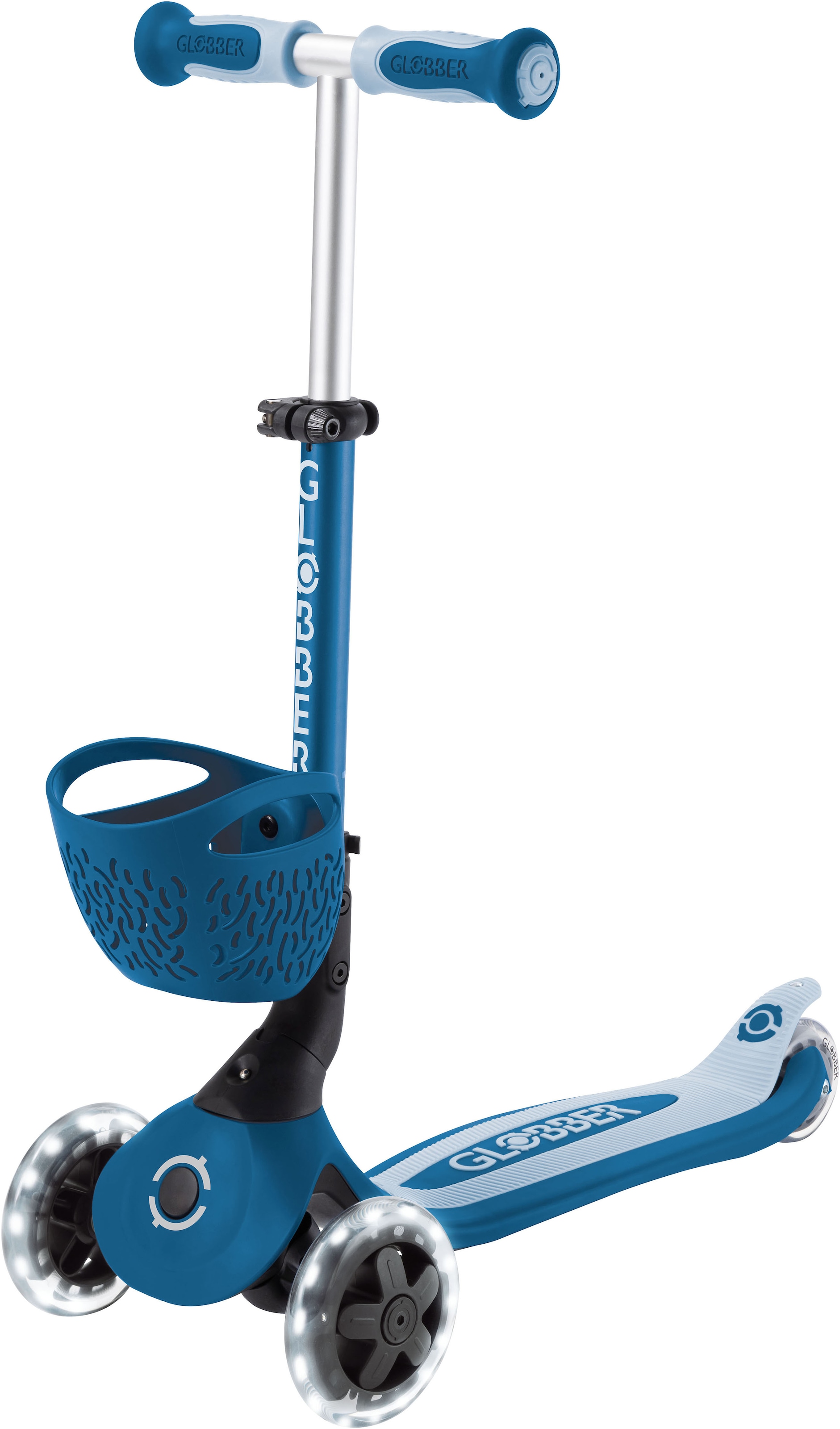 Globber »GO-UP BABY 360 LIGHTS, mit Leuchtrollen und Leuchtmodul« Aufsitzrad, Laufrad und Scooter in Einem