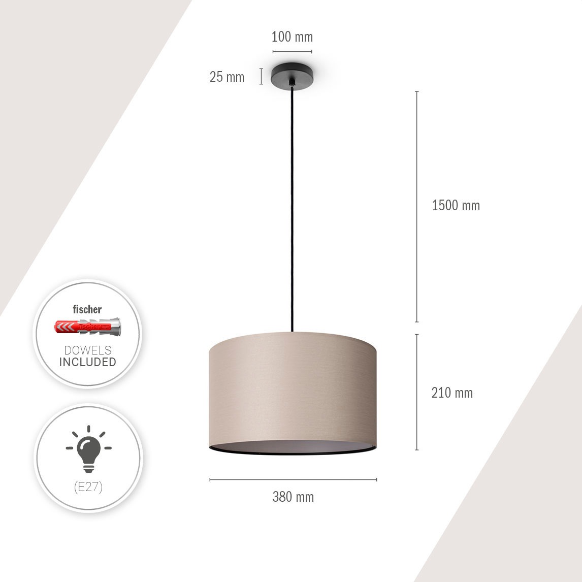 Paco Home Pendelleuchte »HUGO UNI COLOR«, 1 flammig, Leuchtmittel E27 | ohne Leuchtmittel, Deckenlampe LED Wohnzimmer Und Schlafzimmer, Unifarben, Deko E27