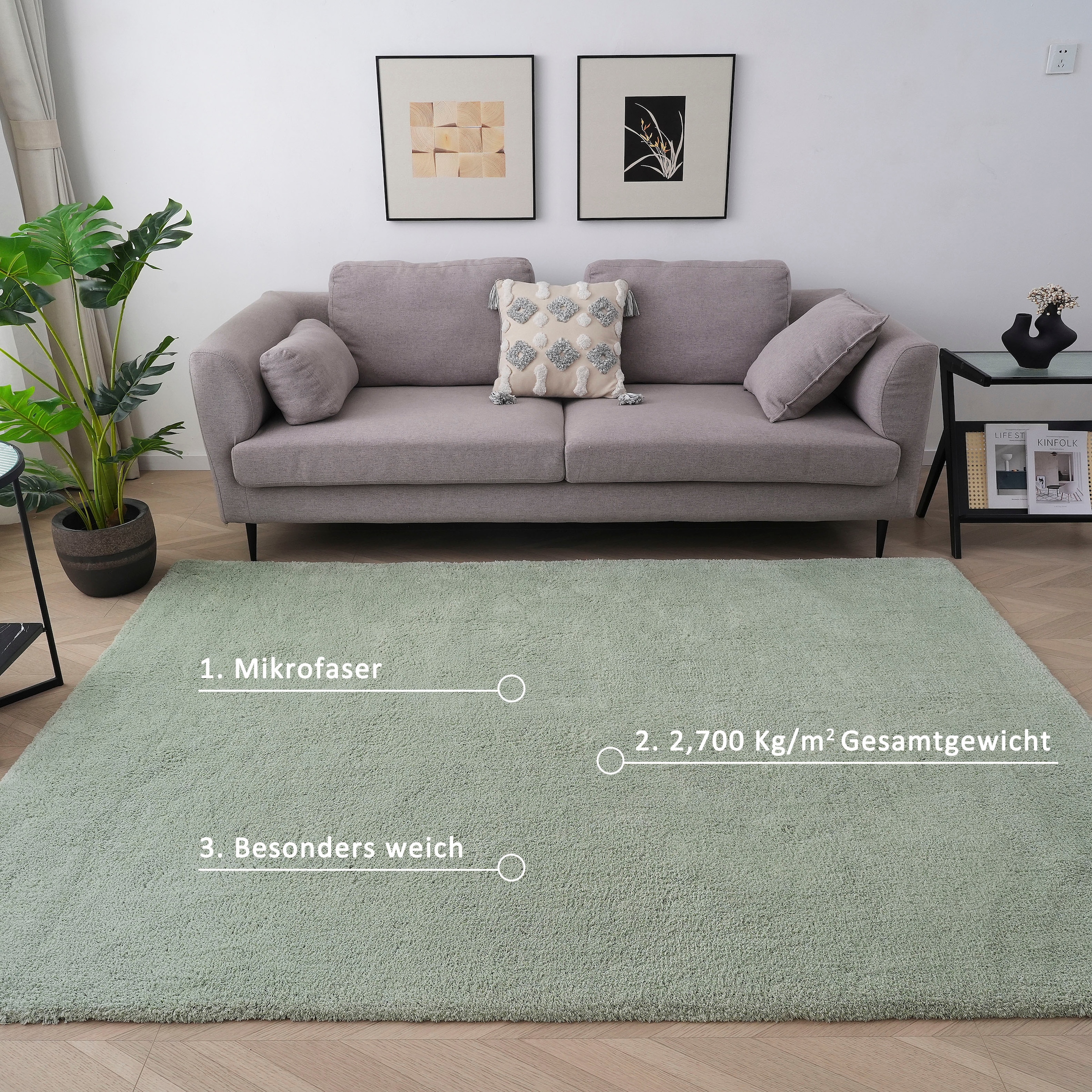 my home Hochflor-Teppich »Microfaser Teppich Magong, besonders weich, sehr feiner Flor«, rechteckig, 25 mm Höhe, uni, Wohnzimmer, Schlafzimmer, Kinderzimmer, auch rund und als Läufer