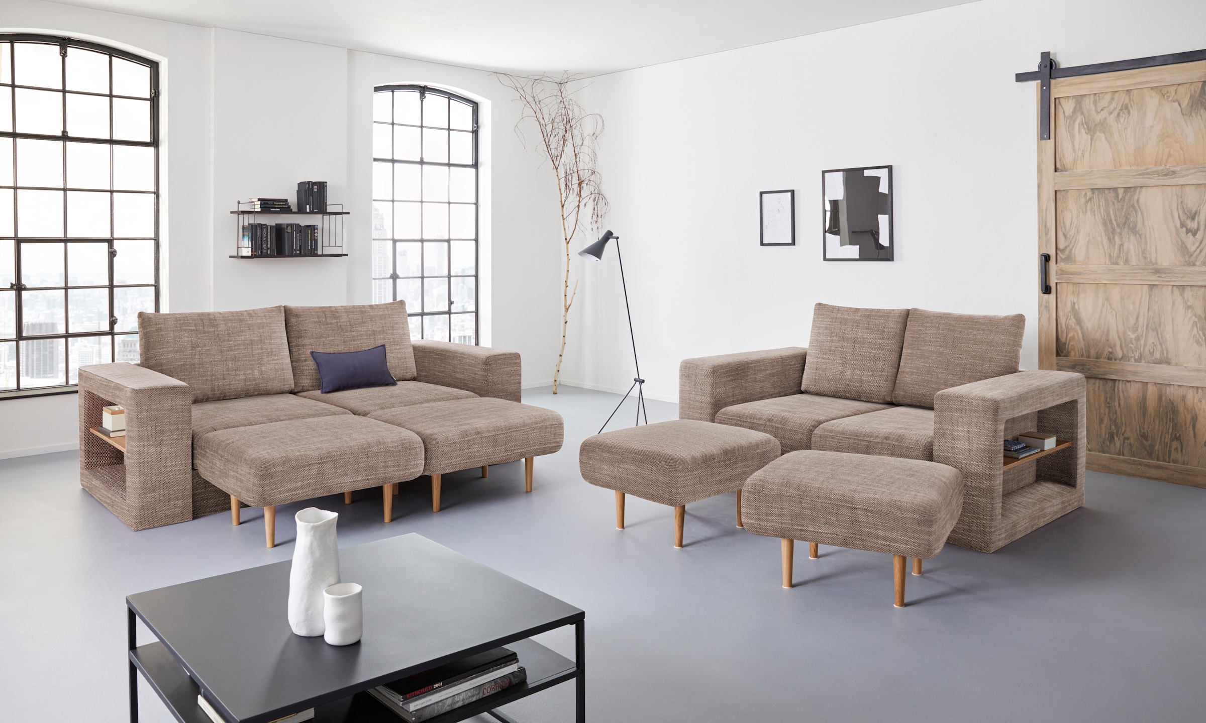 LOOKS by Wolfgang Joop 3-Sitzer »Looksvb« Verwandlungssofa: aus Sofa wird Sofa mit 2 Hockern, mit Regalfunktion