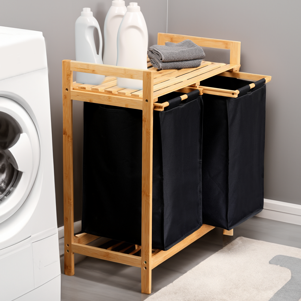 KESPER® Wäschesortierer »Wäschesammler, Bambus, FSC« mit 2 Auffangtaschen für Wäsche