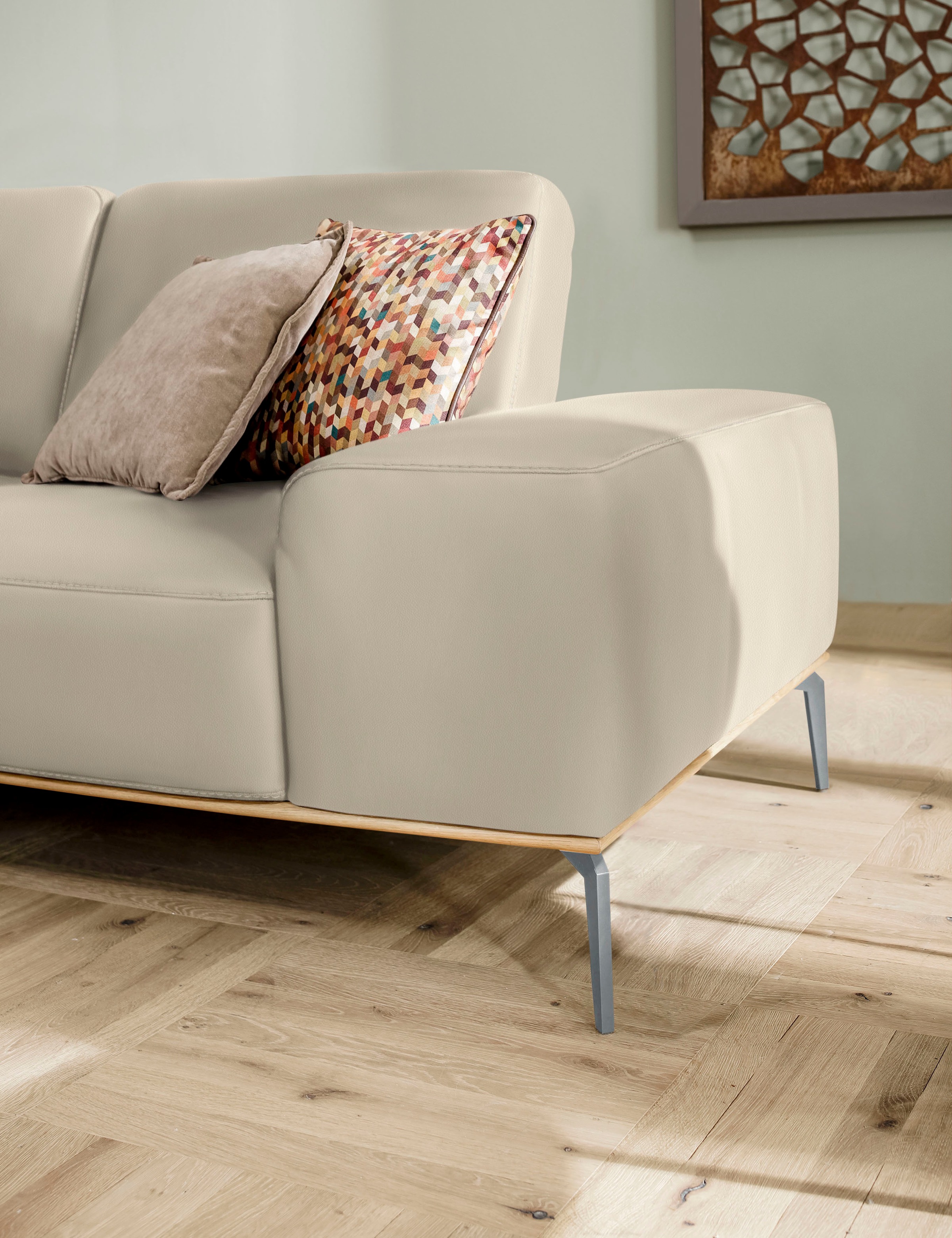 W.SCHILLIG Ecksofa »run, Designsofa mit tollem Sitzkomfort, bequem, L-Form«, mit elegantem Holzsockel, Füße in Silber matt, Breite 279 cm
