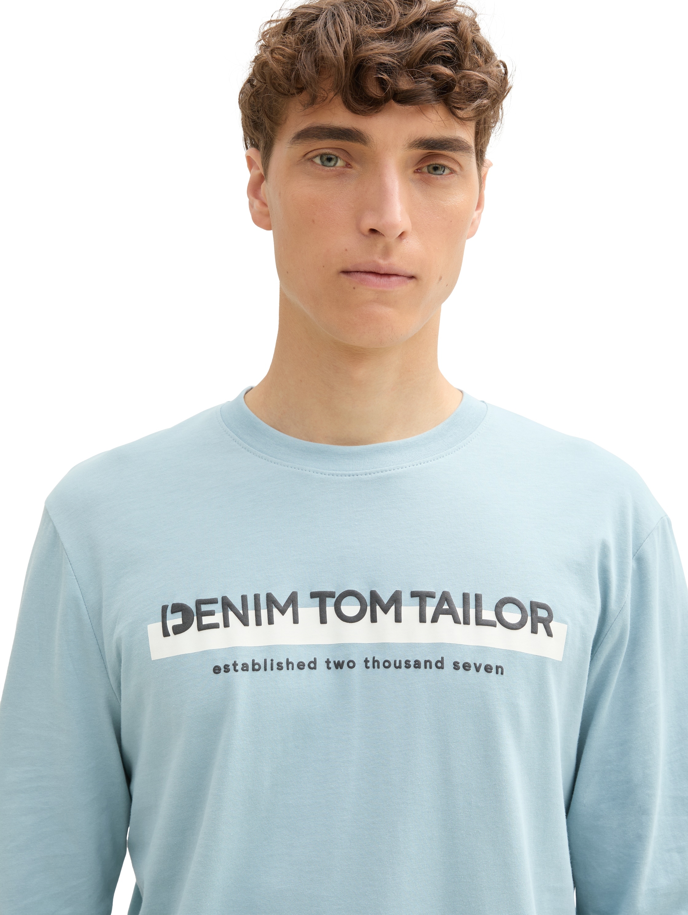 TOM TAILOR Denim Langarmshirt, mit großem Logo-Print vorn