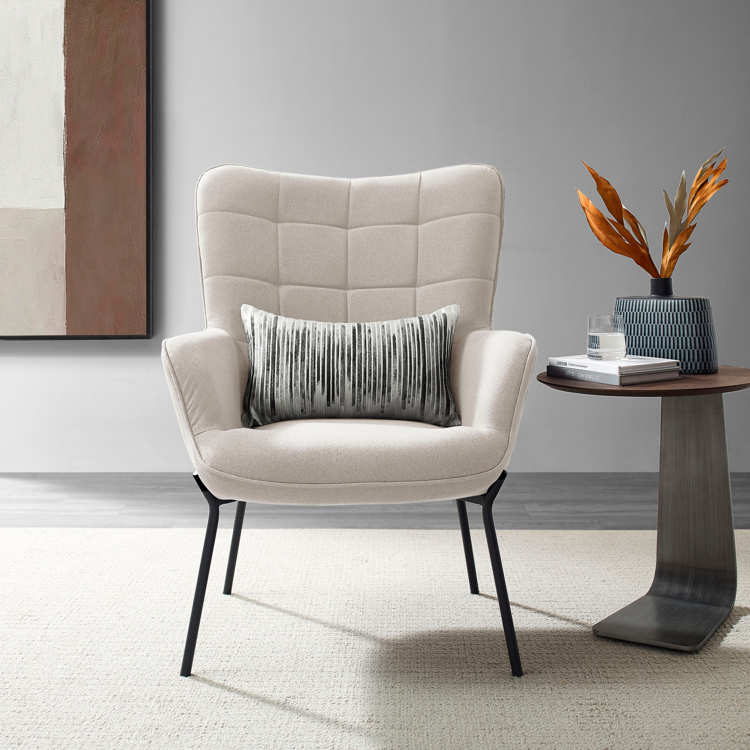 OTTO products Loungesessel »Luukas, Ohrensessel mit Metallbeinen,«, (1 St.), Stoff recyceltes Polyester, Sitz und Rücken gepolstert, Sitzhöhe 46 cm