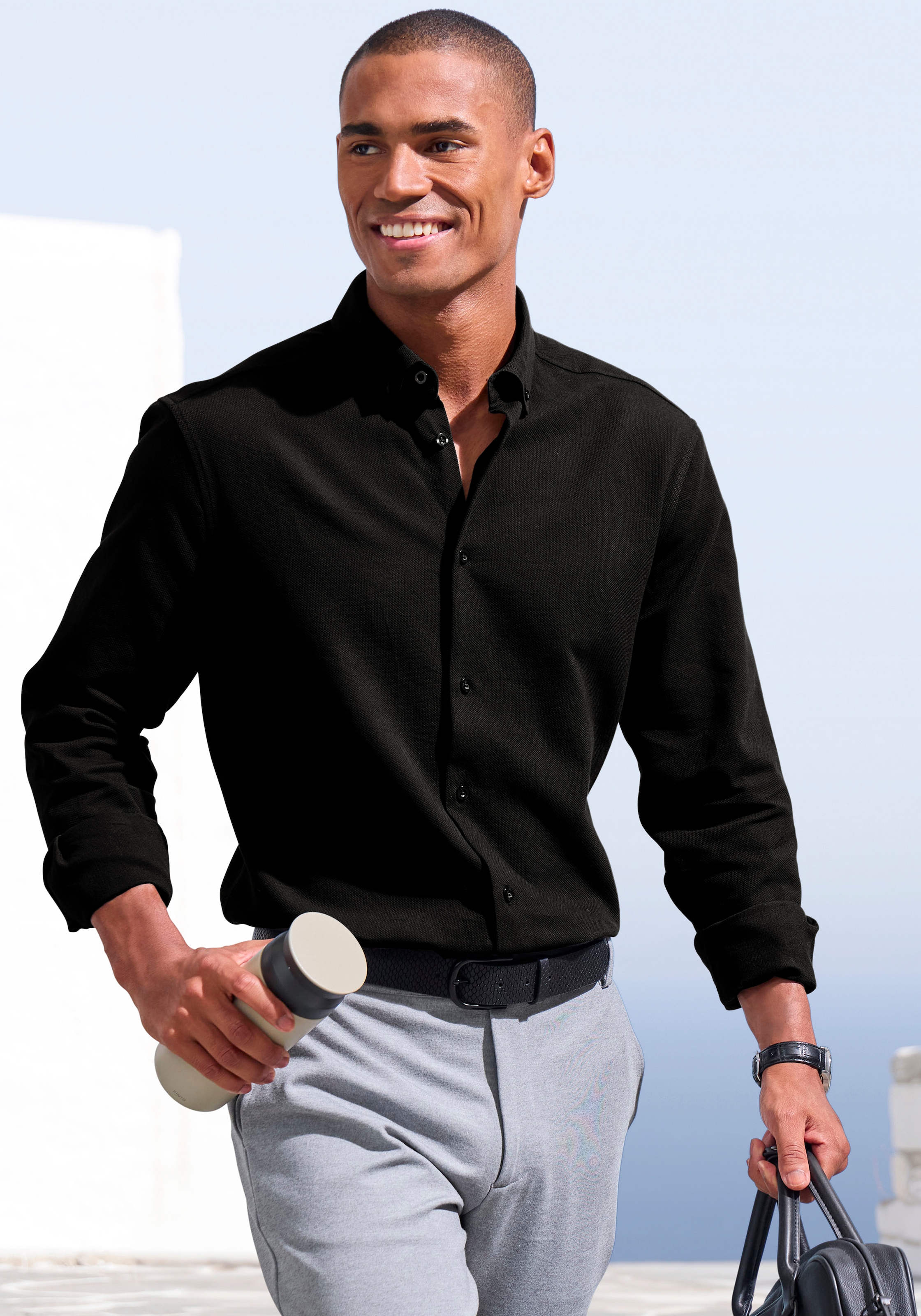 H.I.S Langarmhemd »Regular Fit« in hochwertiger Struktur Optik