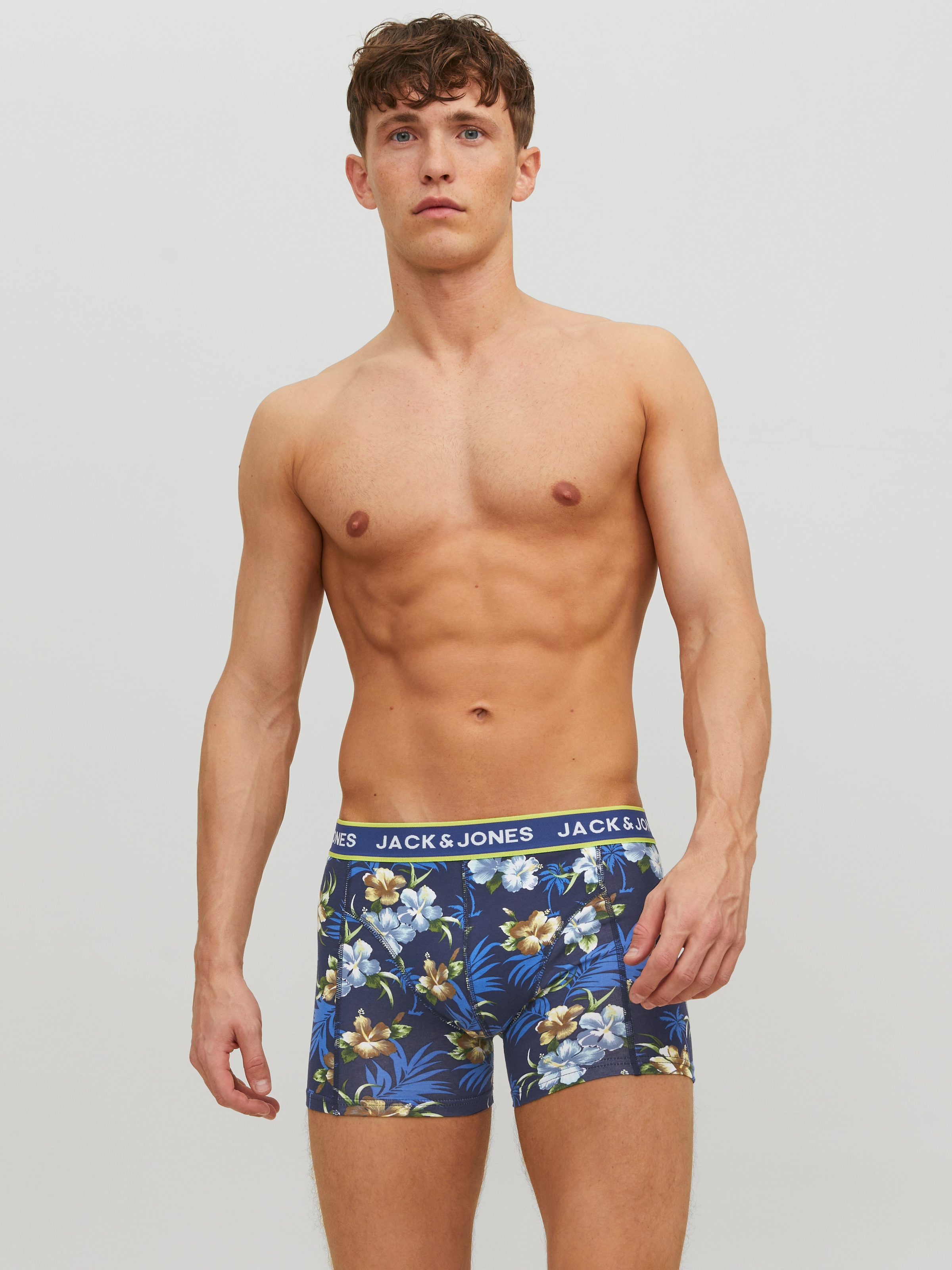 Jack & Jones Trunk »JACFLOWER mit Blumenprint und elastischem Bund«, 3 Stk. bedruckt, modisch, eng anliegend, Baumwollmischung, Bündchen