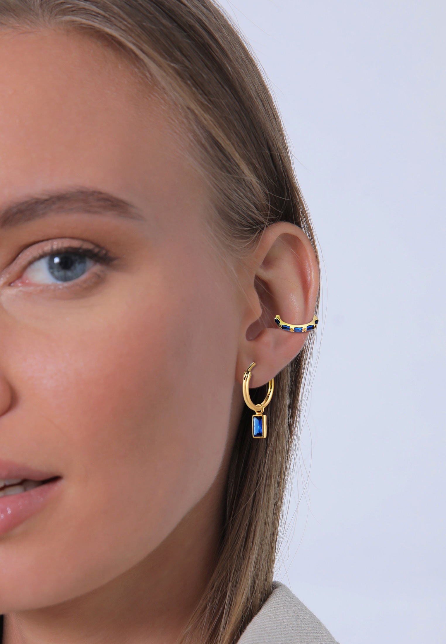 Elli Premium Ohrstecker-Set »Ohrringe Creolen Earcuff Saphir Blau 2er Set 925 Silber«