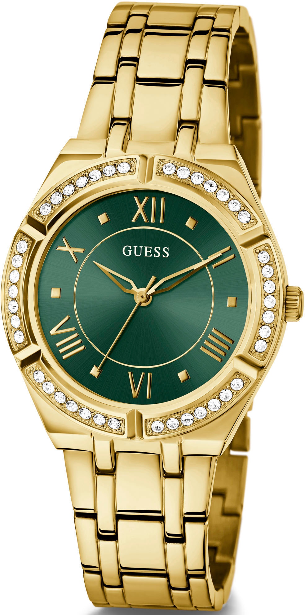 Guess Quarzuhr »COSMO«, Armbanduhr, Damenuhr, analog, Kristallsteine, Edelstahlarmband