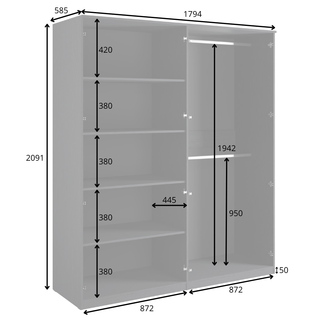 Leonique Kleiderschrank »BELLOT Garderobe, Wäscheschrank mit 4 Einlegeböden und 2 Kleiderstange«, mit 4 Drehtüren und goldenen Griffen, Maße B/T/H: 180/59/209 cm