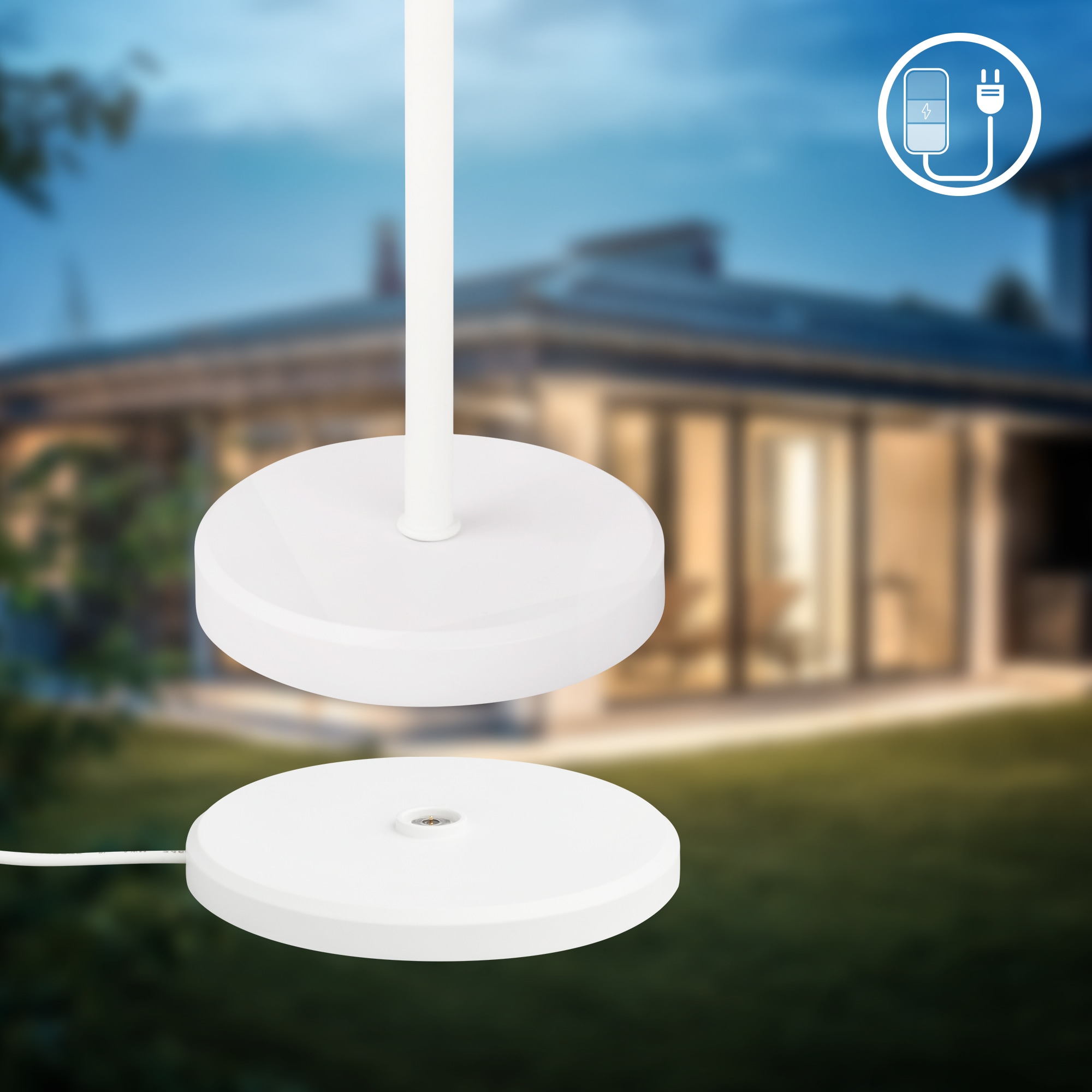 B.K.Licht Außen-Tischleuchte »BK_TL1607 Akku Tischlampe mit Ladestation, 3-Stufen Touchdimmer, IP44« LED-Modul 1 Stk. Extra-Warmweiß 3.000 K, 230 Lm, 2,5W, Akku wechselbar, max. 12h Leuchtdauer, Weiß