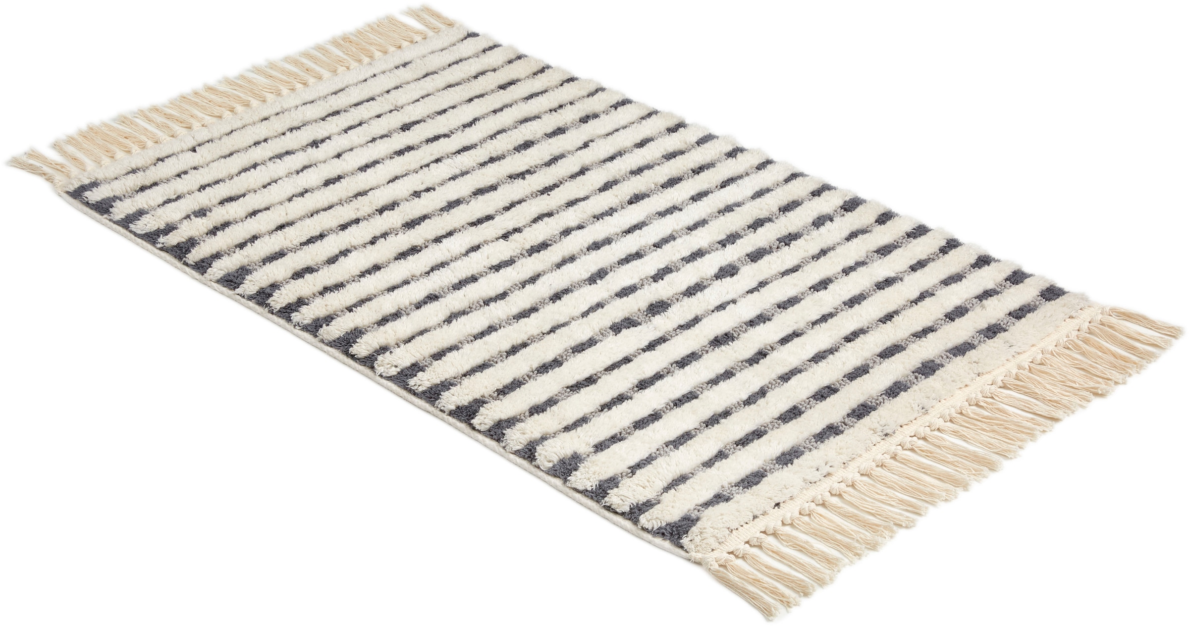 SCHÖNER WOHNEN-Kollektion Badematte »»Bahamas Gitter«« Höhe 20 mm rutschhemmend beschichtet fußbodenheizungsgeeignet waschbar, Baumwolle, Badvorleger mit Fransen, Badteppich