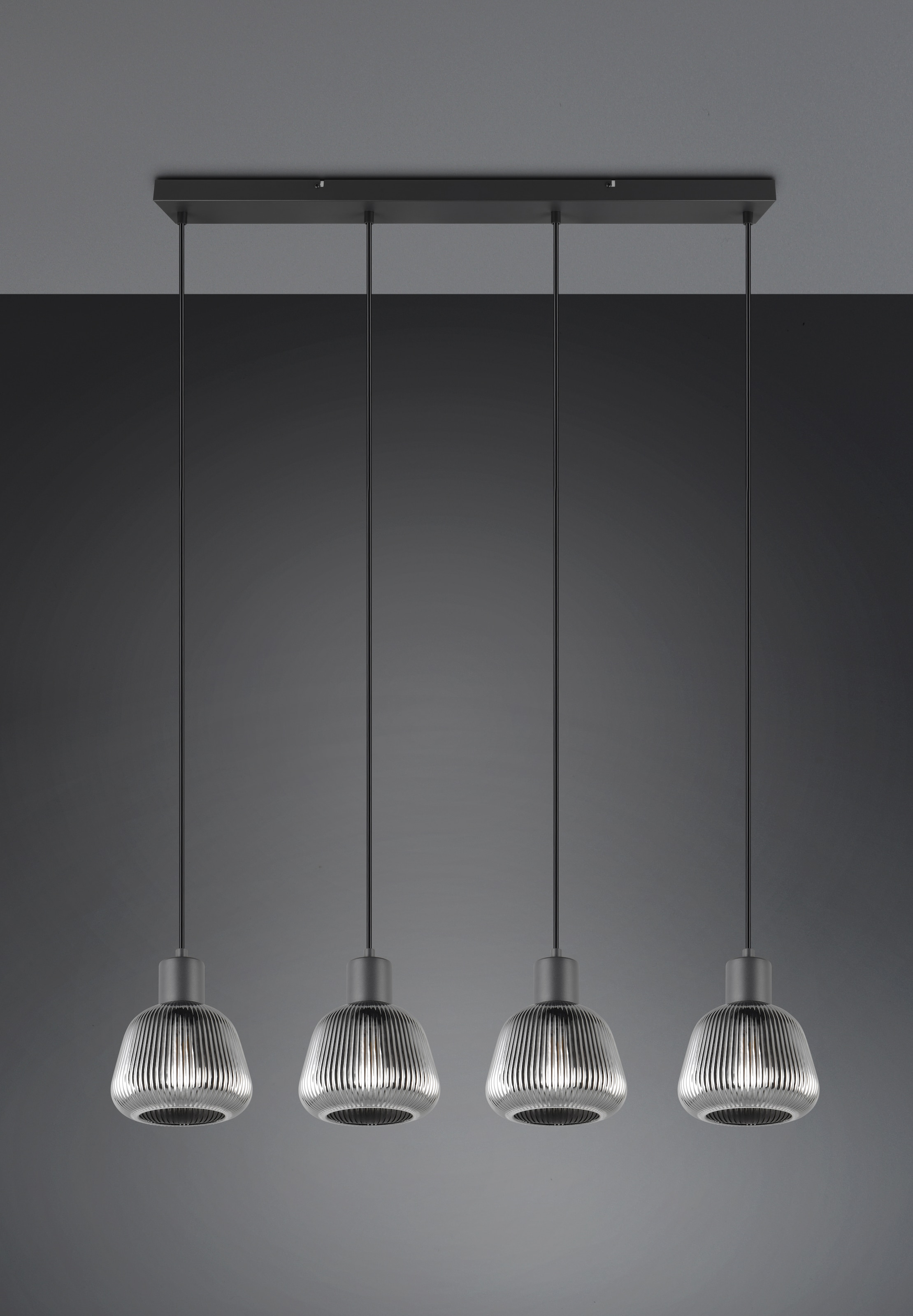 TRIO Leuchten Pendelleuchte »TARIFA, 4-flammige Hängeleuchte exkl 4xE27 max 25W, Glas Hängelampe« E27 1 Stk. warmweiß - kaltweiß höhenverstellbar max 150cm Glas in Riffeloptik und leicht verspiegelt
