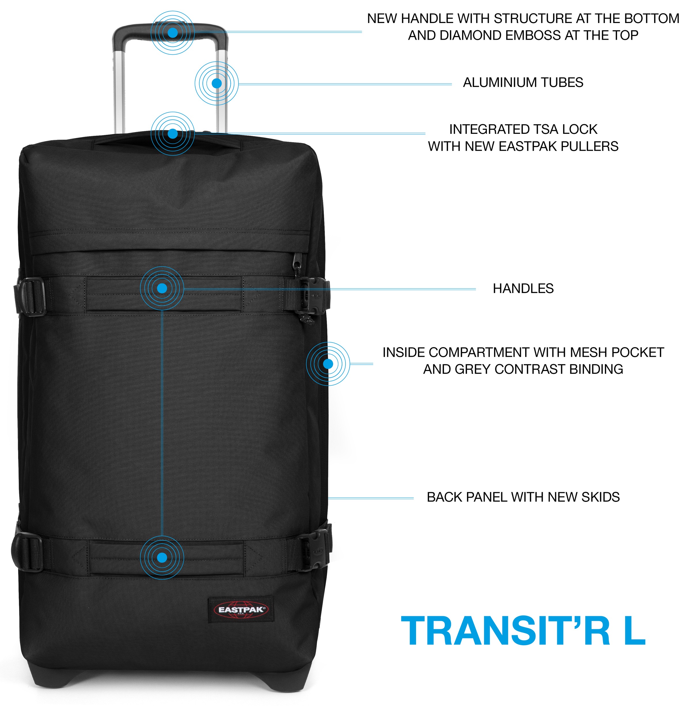 Eastpak Weichgepäck-Trolley »TRANSIT'R L«, 2 Rollen, Reisegepäck Aufgabegepäck Reisekoffer mit TSA Schloss Reisetasche