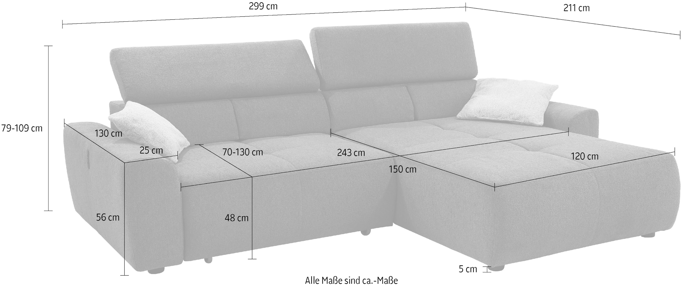 Jockenhöfer Gruppe Ecksofa »Uno, L-Form, 140kg Belastbarkeit je Sitzplatz«, elektromotorische Sitztiefenverstellung,USB-Ladeports,mit Kopfstützen
