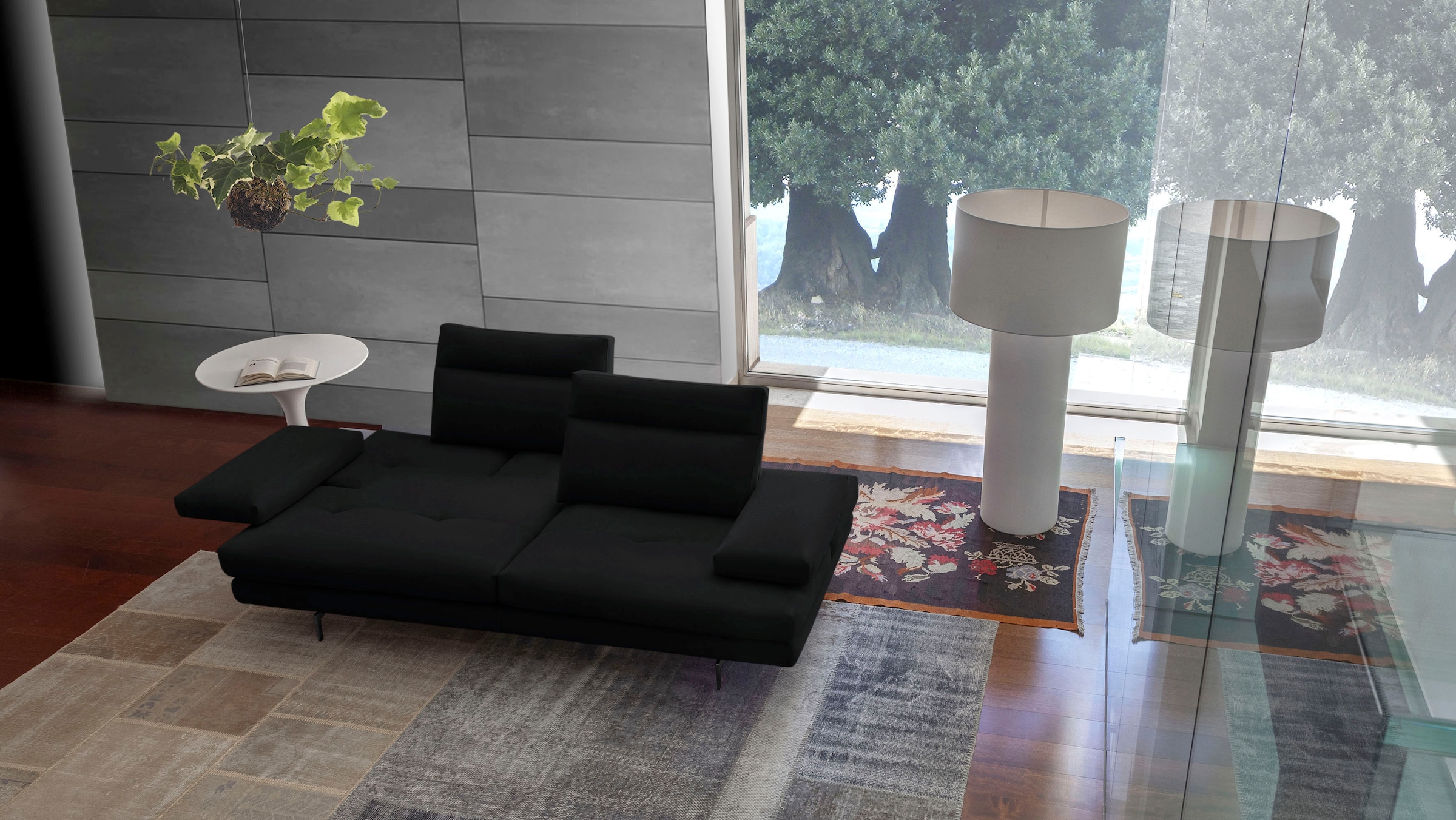 CALIA ITALIA 3-Sitzer »Toby Wing, Designsofa, hochwertige Verarbeitungsdetails, bequem«, inkl. Sitztiefenverstellung und Armteilfunktion, Füße in Schwarz matt