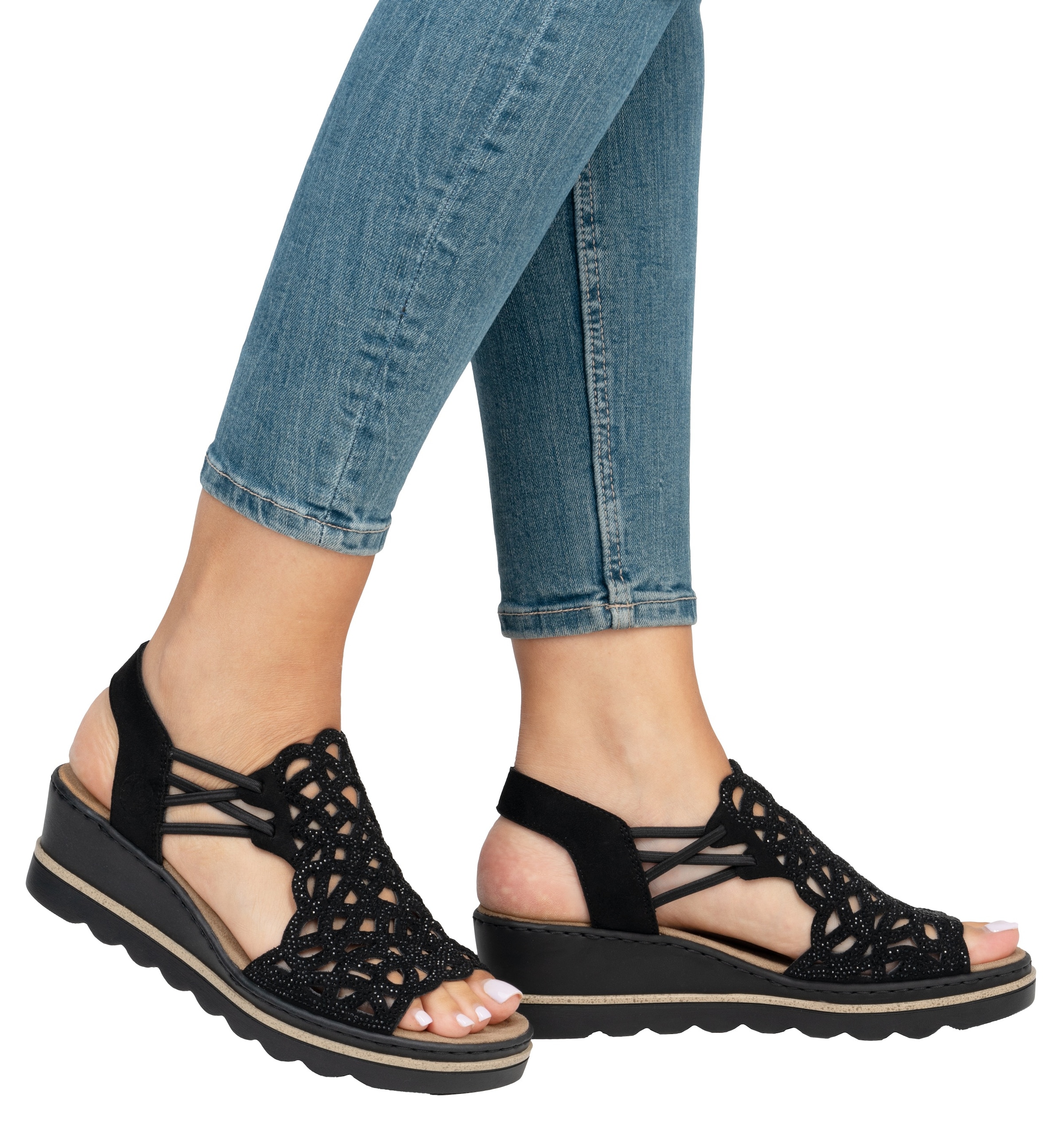 Rieker Keilsandalette  Sommerschuh, Plateausandale, Schlupfschuh mit Schmucksteinchen