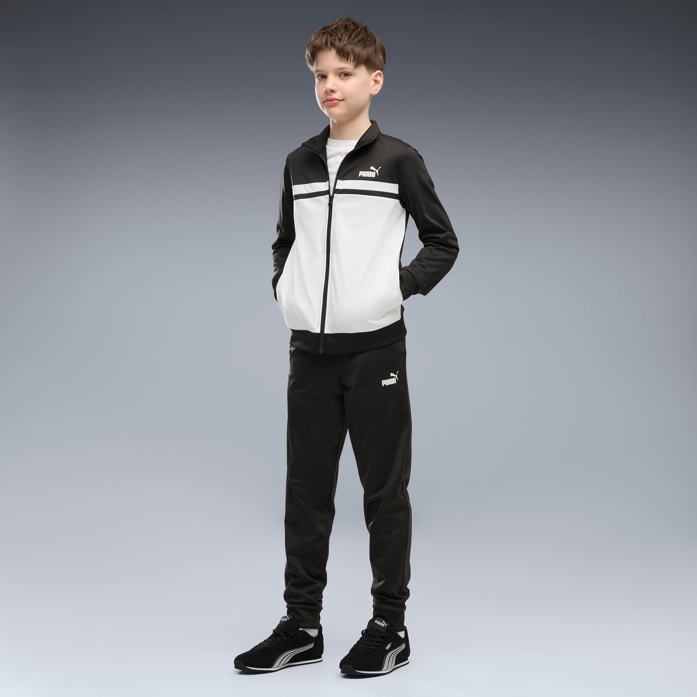 PUMA Trainingsanzug »POLY COLORBLOCK SUIT B« 2 zweiteiliges Set, mit Reißverschluss am Oberteil, aus Polyester