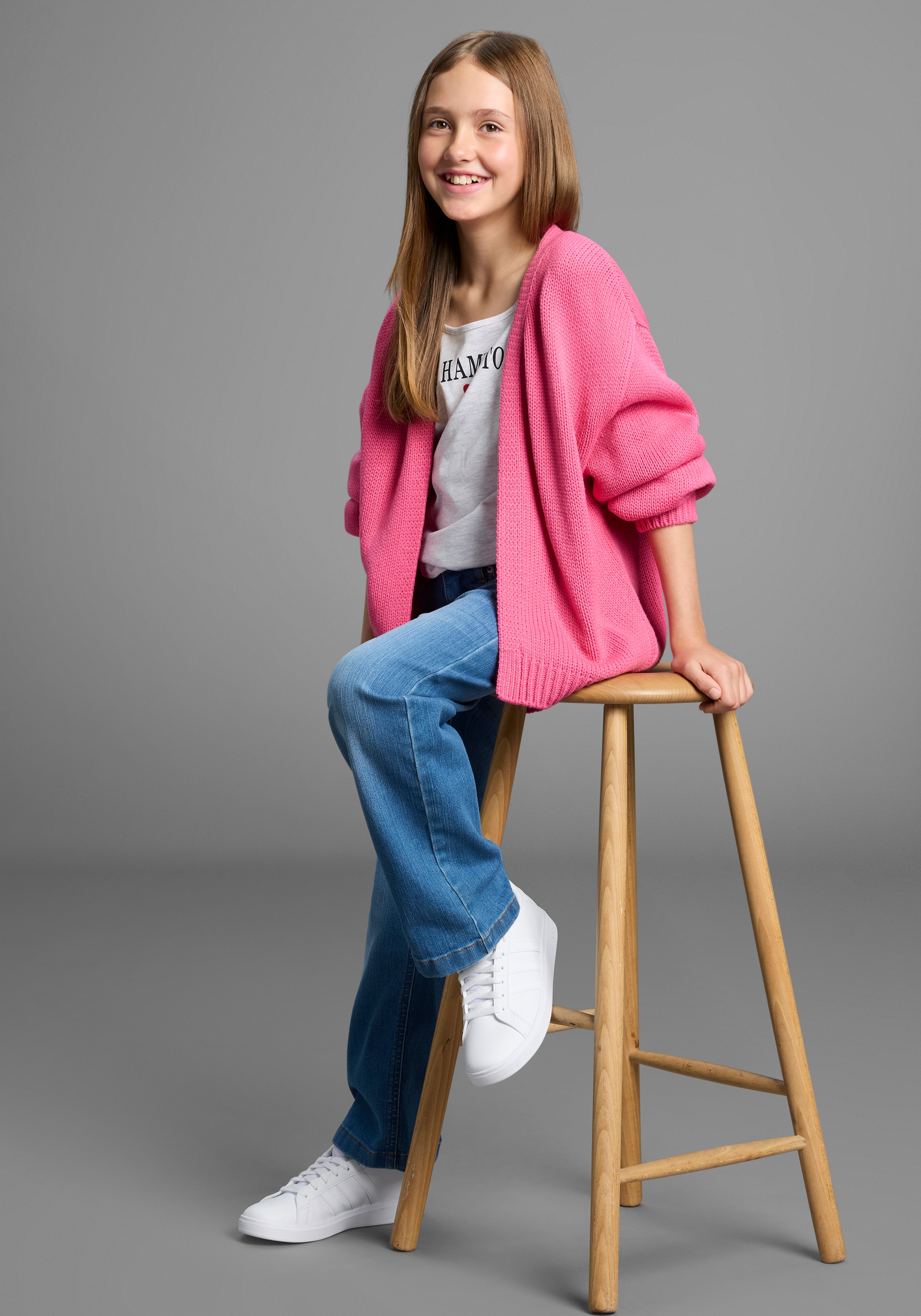 Bruno Banani Strickjacke »Cardigan, Strickjacke in offener weiter Form« Für TEENS. Lockerer, weicher Strick