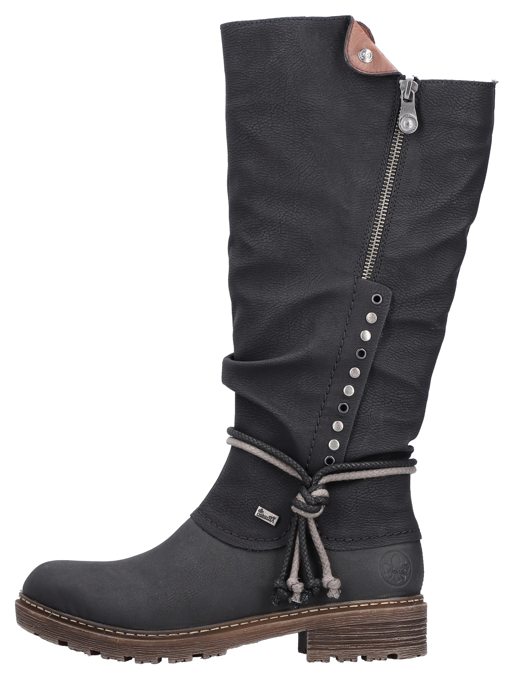 Rieker Winterstiefel, Langschaftstiefel, Blockabsatz, TEX-Membran, Nieten und Kordel