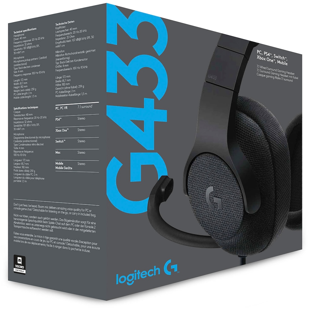 Logitech G Gaming-Headset »G433«, Mikrofon abnehmbar-Rauschunterdrückung