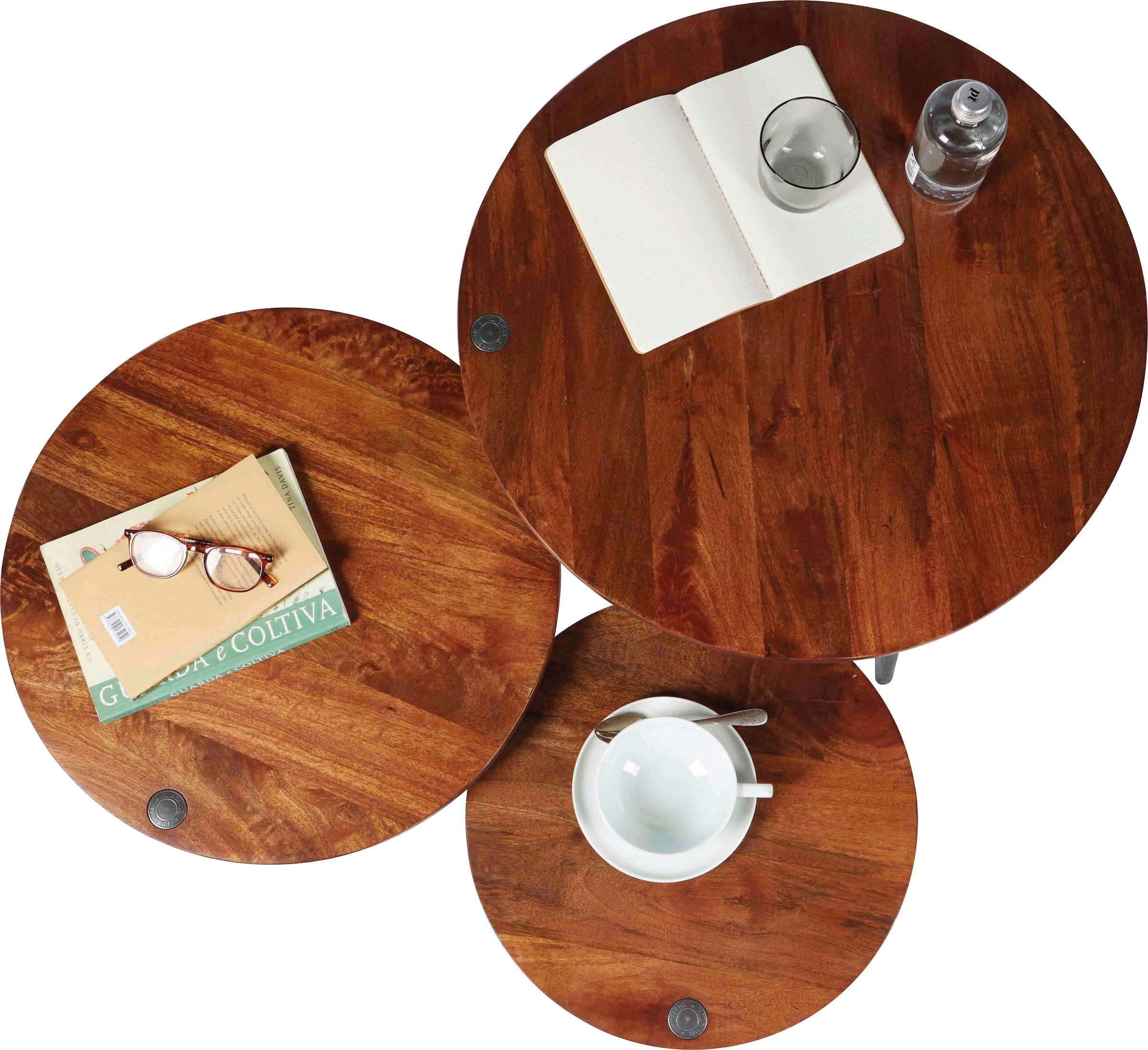 TOM TAILOR HOME Beistelltisch »T-WOOD TABLE MEDIUM«, Beistelltisch mit Knopfdetail, dunkles Mangoholz und schwarze Beine