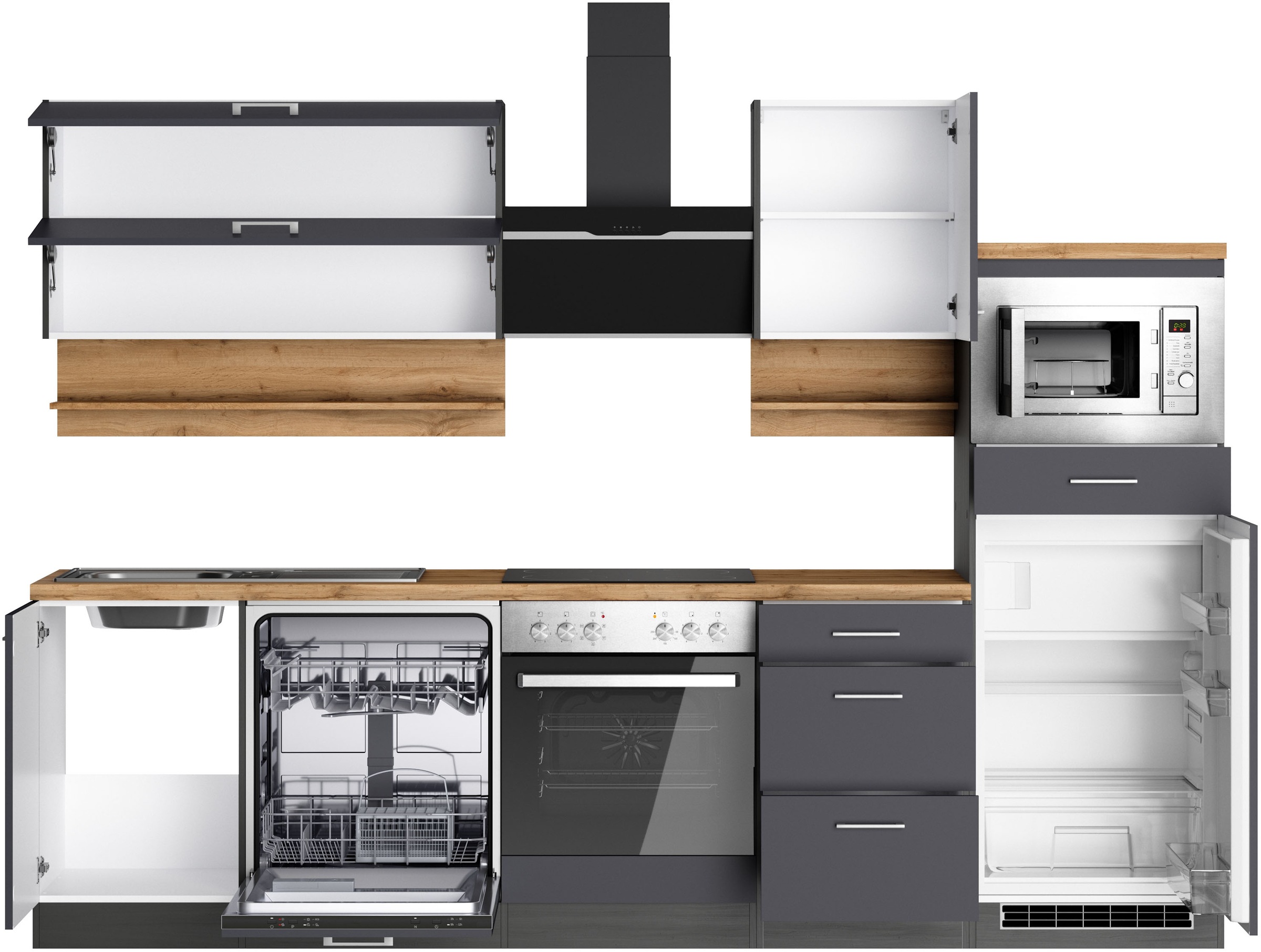 KOCHSTATION Küchenzeile »KS-Milan« 280 cm breit, robuste Metallauszüge, viel Stauraum