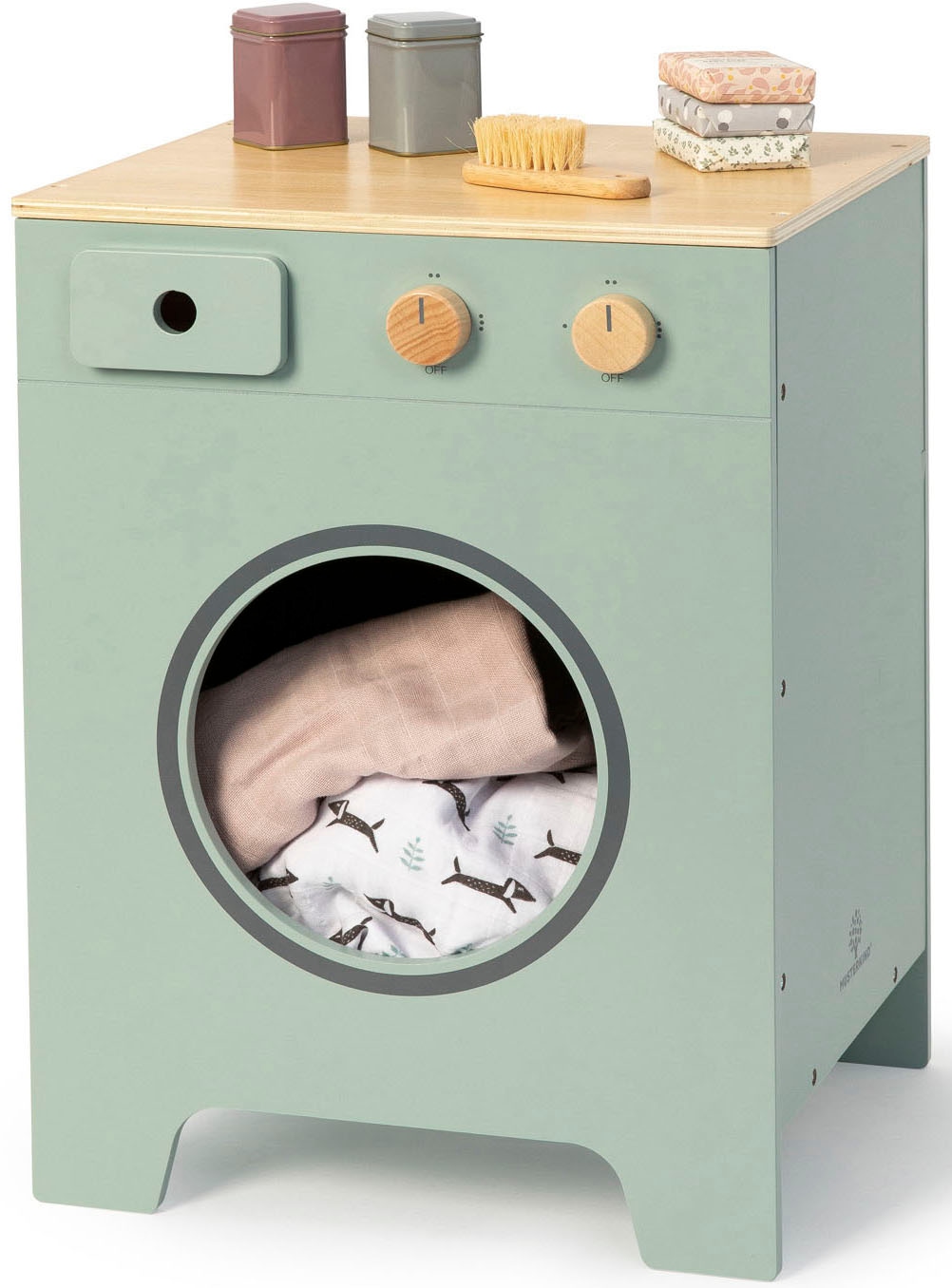 MUSTERKIND® Kinder-Waschmaschine »Mix & Match, salbei/natur«, FSC®-Holz aus gewissenhaft bewirtschafteten Wäldern