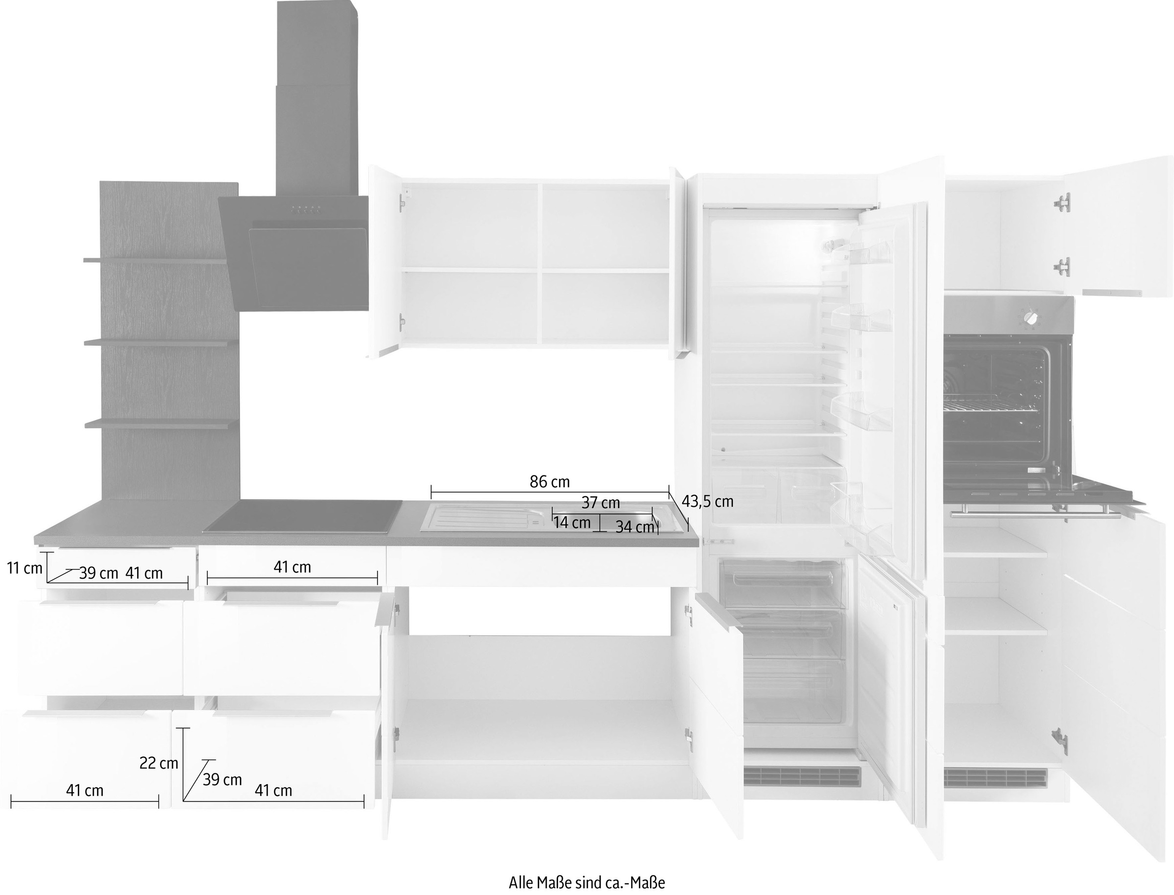 KOCHSTATION Küchenzeile »KS-Brindisi Breite 330 cm«, wahlweise mit E-Geräten und Induktion, mit MDF-Fronten und Regal