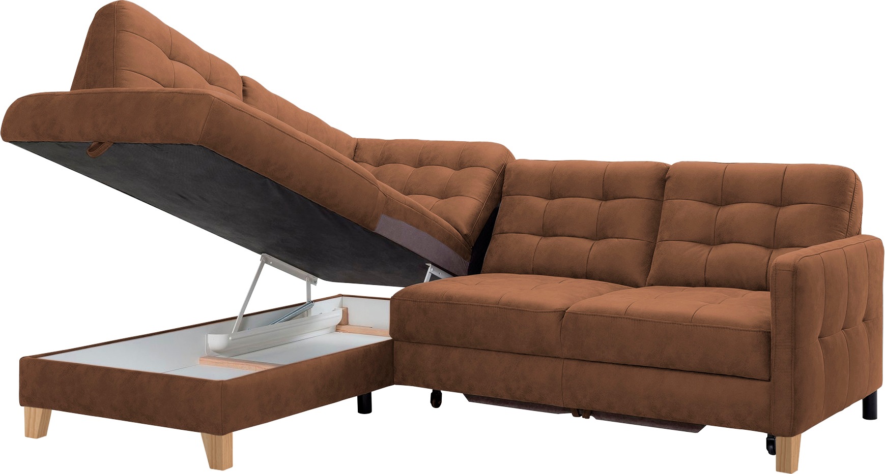 exxpo - sofa fashion Ecksofa »Elio, kompakt und komfortabel, bequem, zeitloses Design, L-Form«, wahlweise mit Bettfunktion und Bettkasten