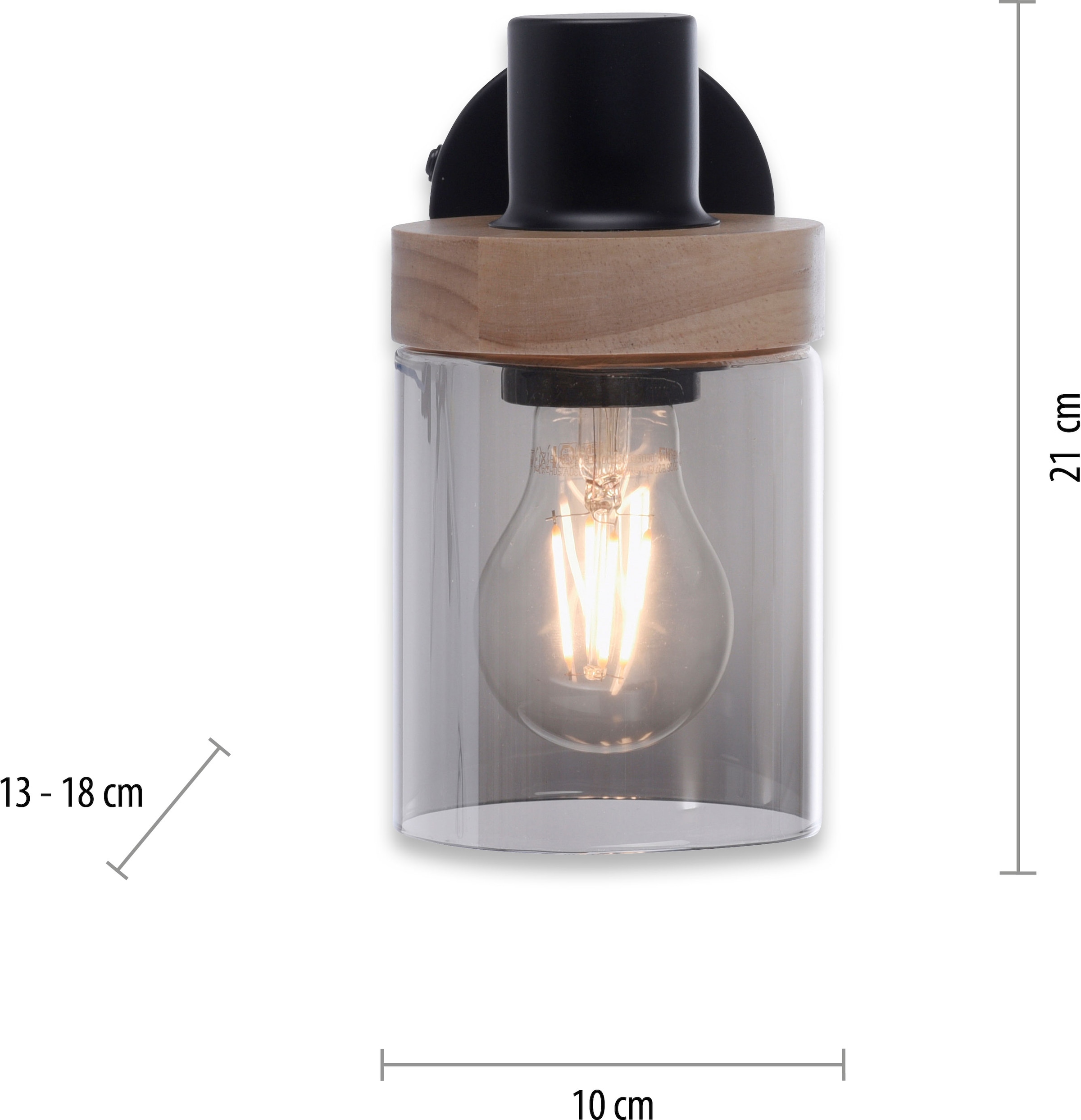Home affaire Wandleuchte »Tendon«, XXL Glas, geeignet 3 Rauchglas, - E27 Garantie kaufen Jahren online für Wandlampe, Leuchtmittel mit Holz, | flammig-flammig, 1