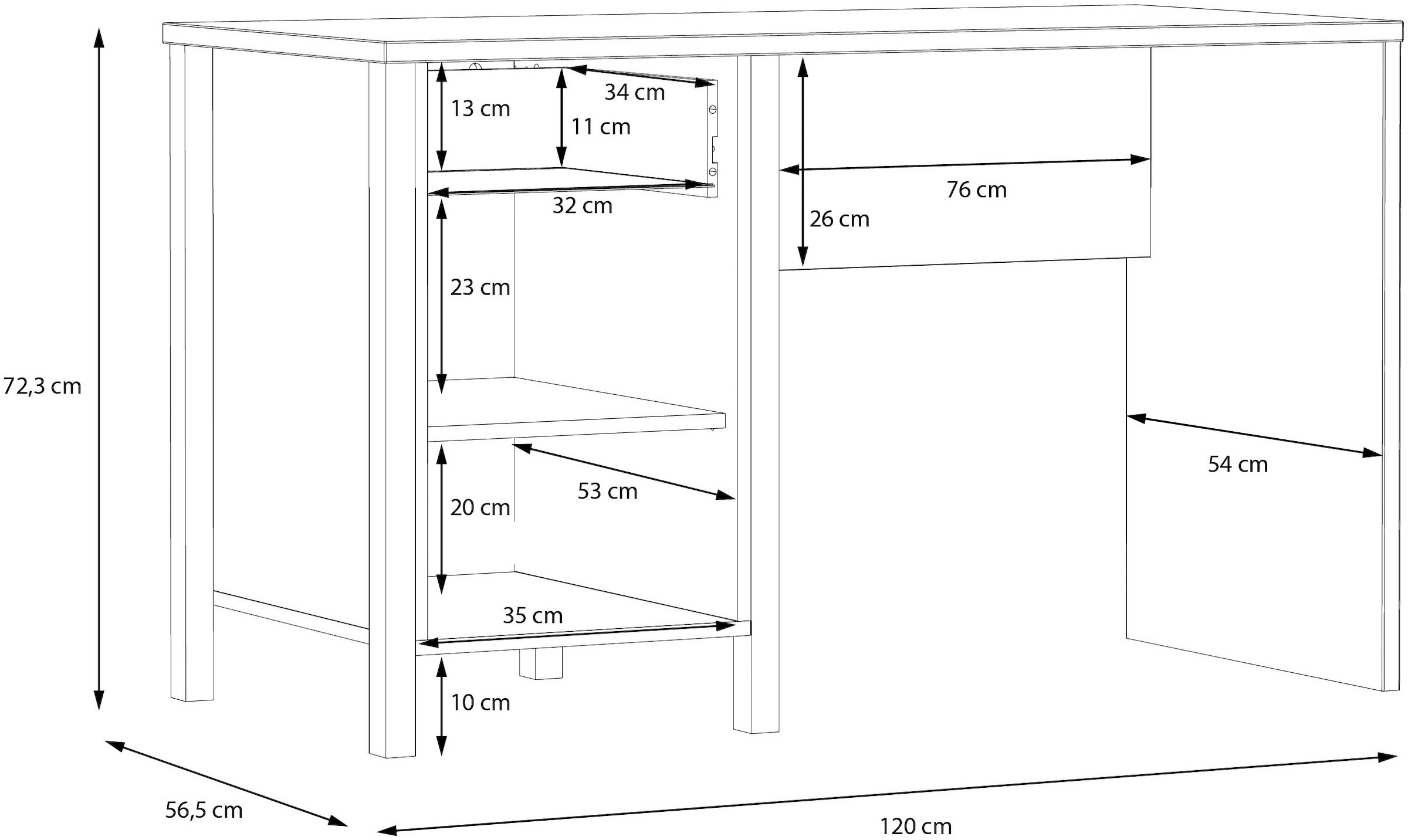 FORTE Schreibtisch »High Rock«, mit Tür & Schublade, Industrial-Look, Knieblende, Breite 120 cm