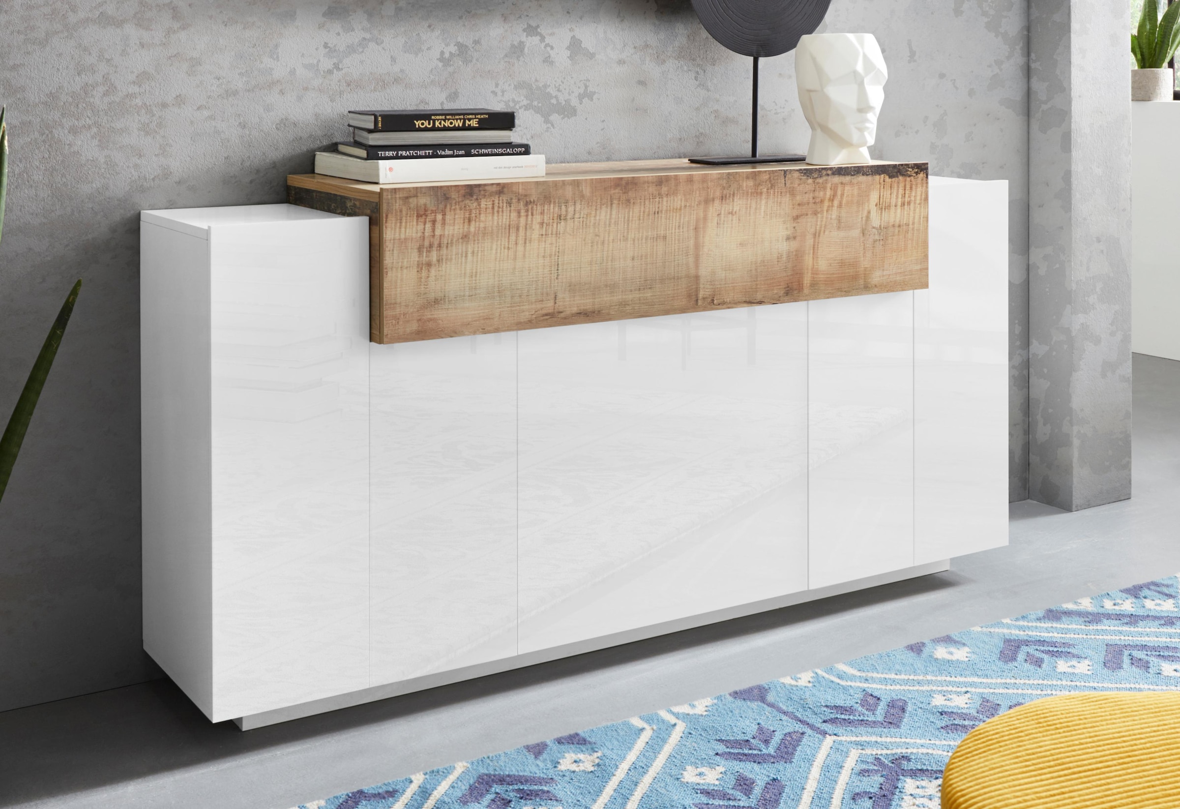 INOSIGN Sideboard »Coro, Kommode, Schrank, Kredenz, grifflos mit Einlegeböden«, mit 1 klappe, 3 Türen, Doppeltiefe B/T/H 160x45x85,6cm