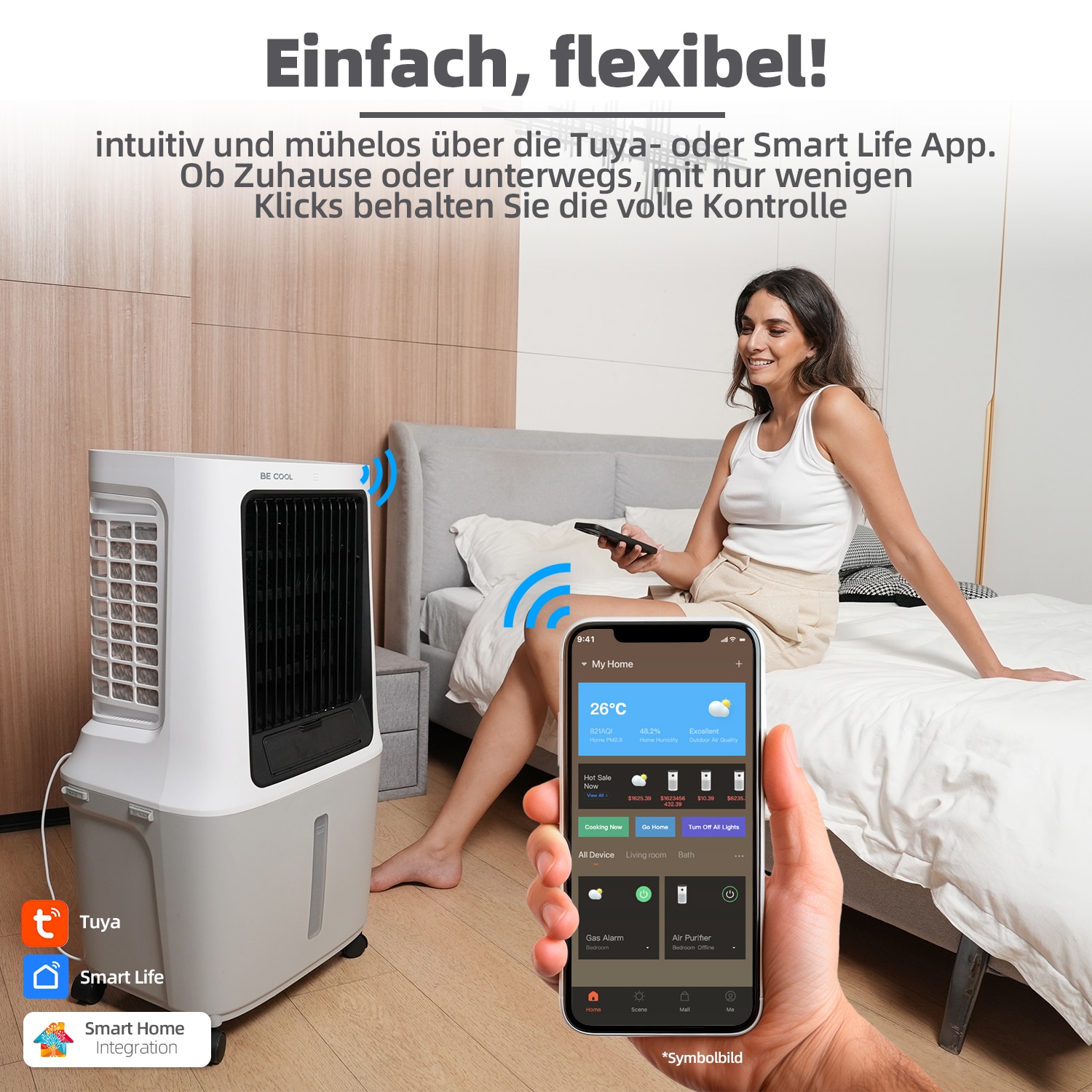 be cool Ventilatorkombigerät »Premium Luftkühler 40l mit Wifi und abnehmb. 30l Tank«, abnehmbarer Wassertank, Spezial Vortex Rotor, WiFi