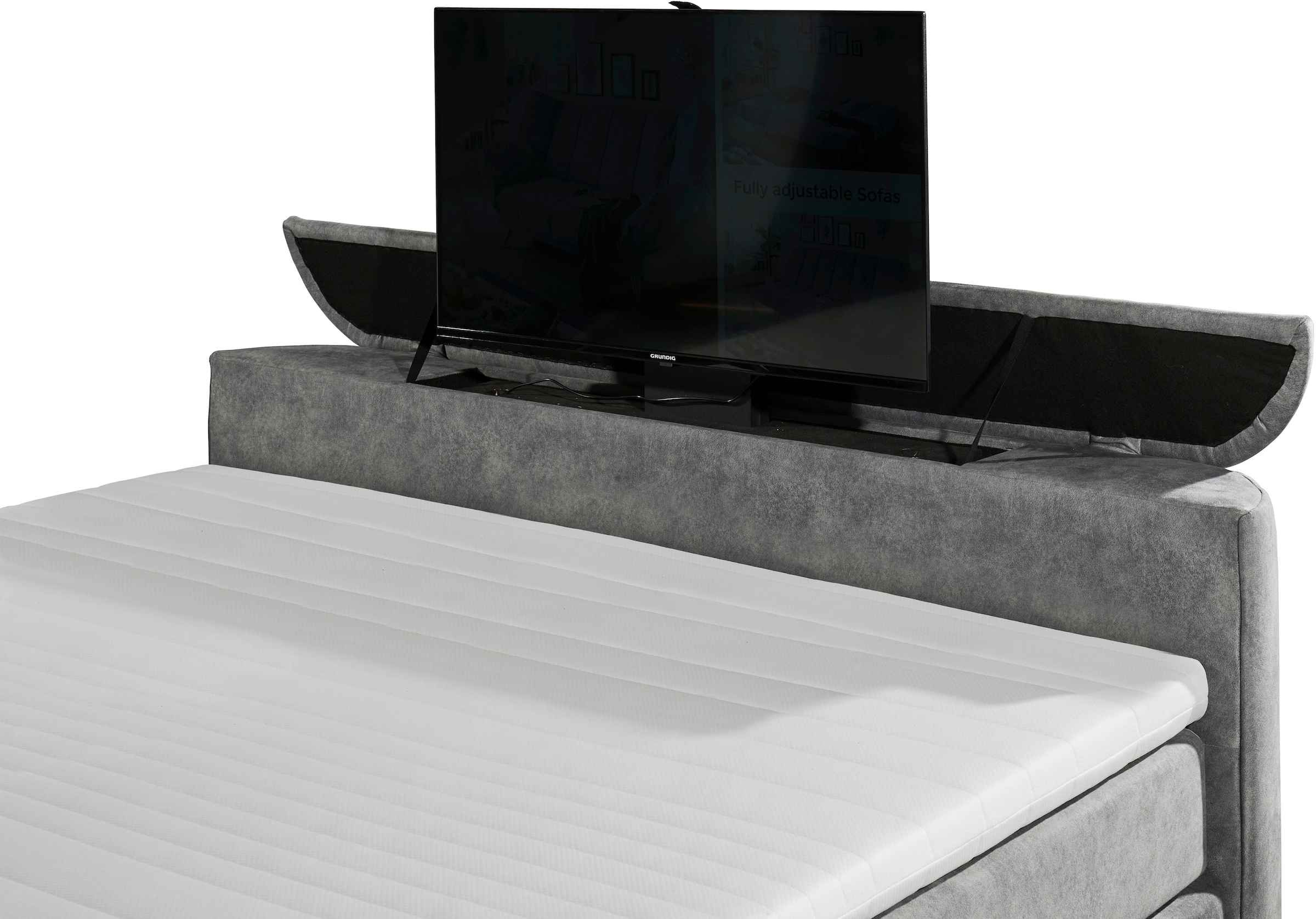 ED EXCITING DESIGN Boxspringbett »Dallas«,  inkl. Topper, LED-Beleuchtung, TV Halterung (bis 40 Zoll) und 2 Bettkästen