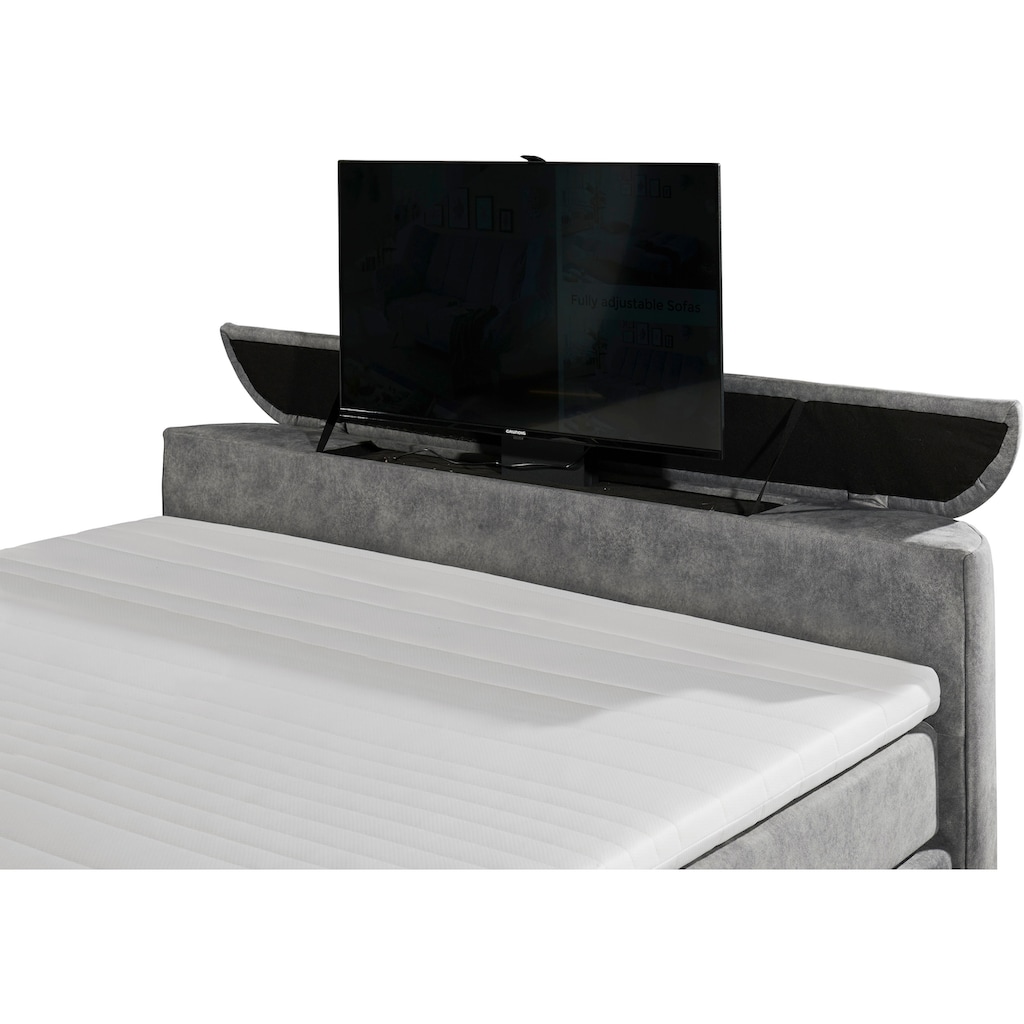 ED EXCITING DESIGN Boxspringbett »Dallas«,  inkl. Topper, LED-Beleuchtung, TV Halterung (bis 40 Zoll) und 2 Bettkästen