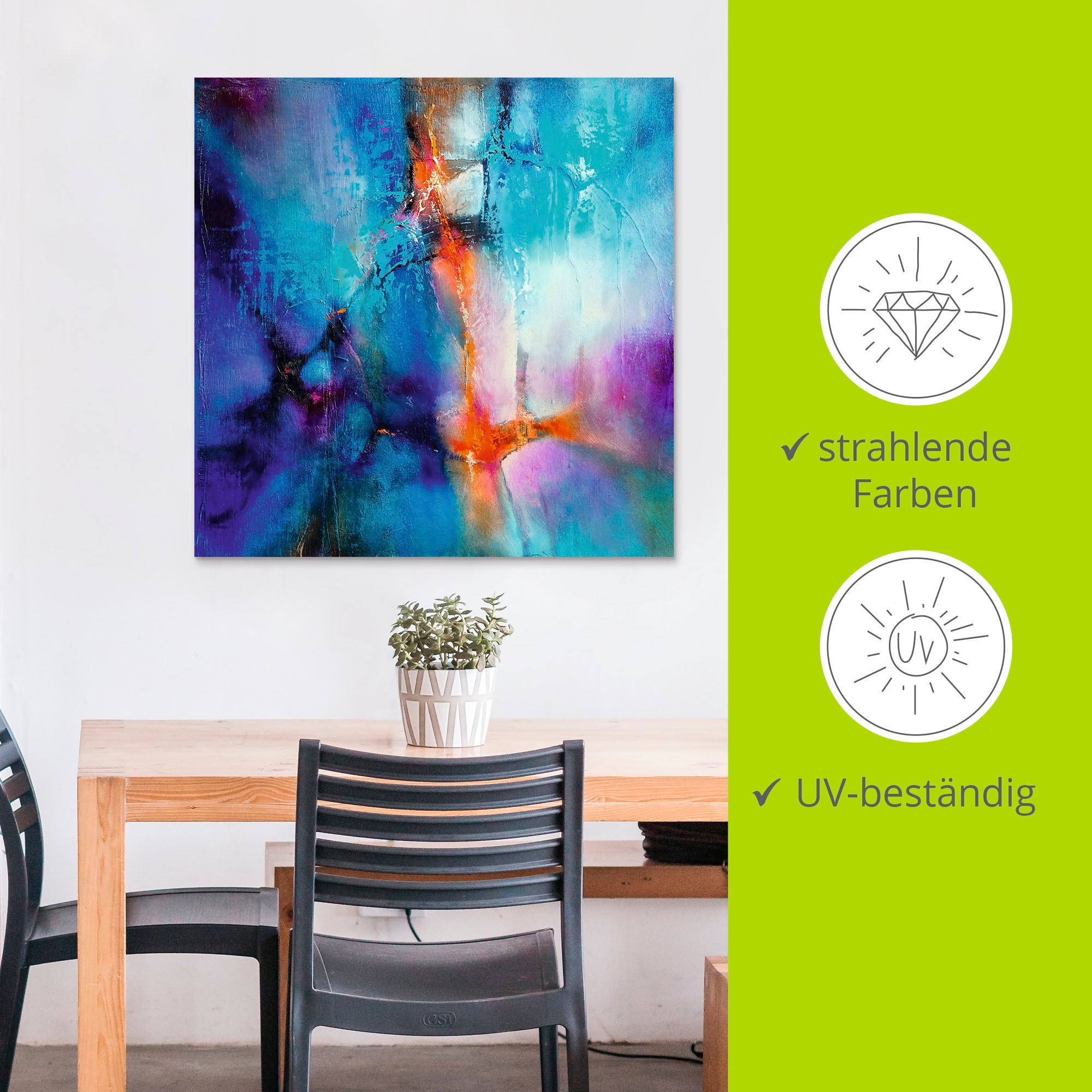 Artland Alu-Dibond-Druck »Türkis und Magenta I« Gegenstandslos 1 Stk. tlg. für Innen- und Außenbereich geeignet, Outdoorbild