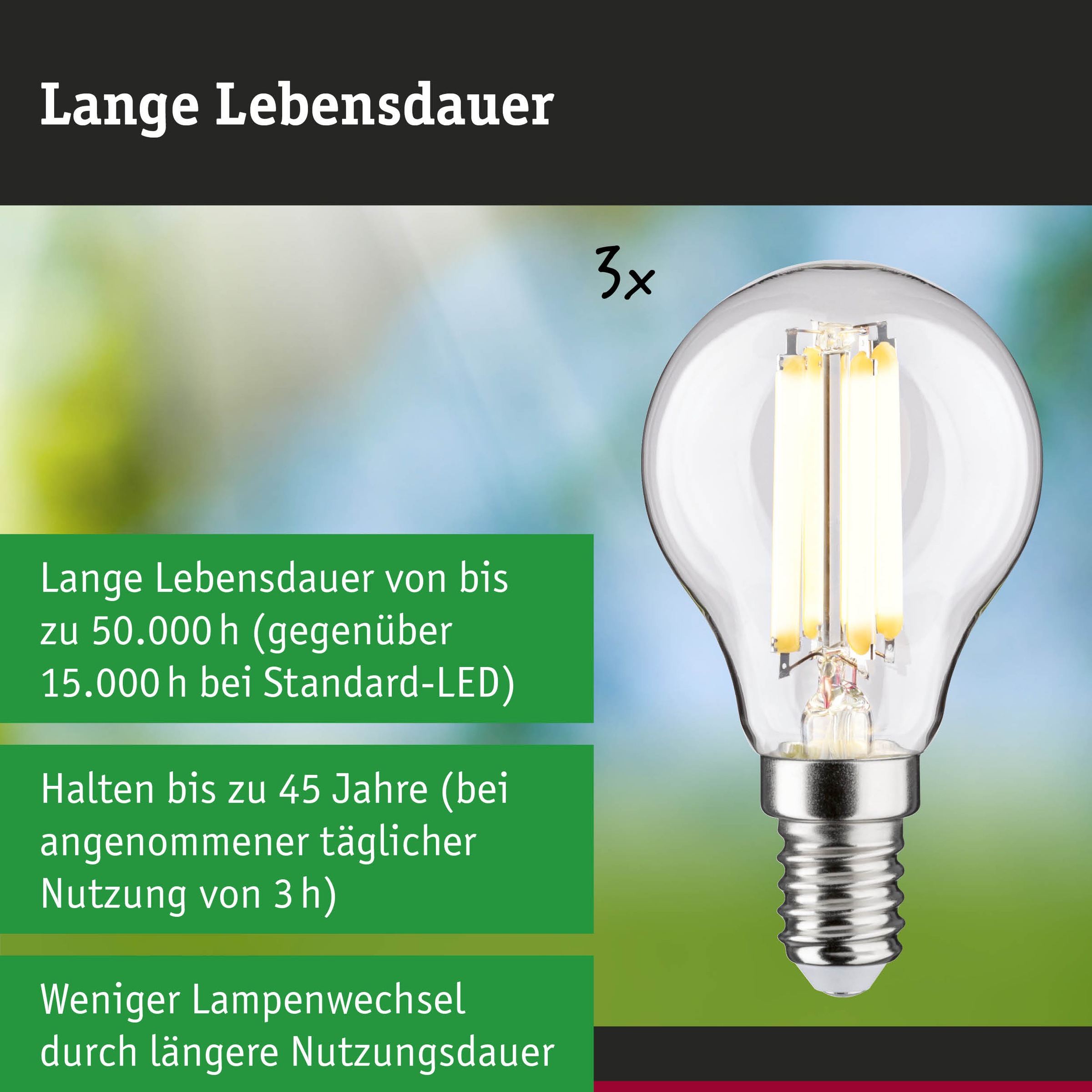 Paulmann LED-Leuchtmittel »Efficient-Line Filament 230V LEDTropfen E14 3 St.525lm 2,5W 3000K Klar« E14 3 Stk. Warmweiß