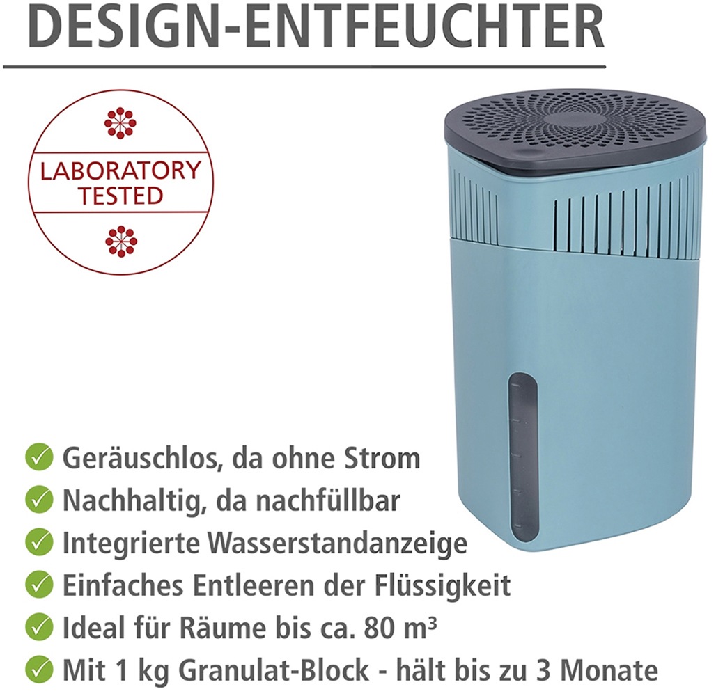 WENKO Luftentfeuchter »Modell Drop«, für 80 m³ Räume, Tank 1,6 l, mit 2 x 1000 g Entfeuchter-Blöcken