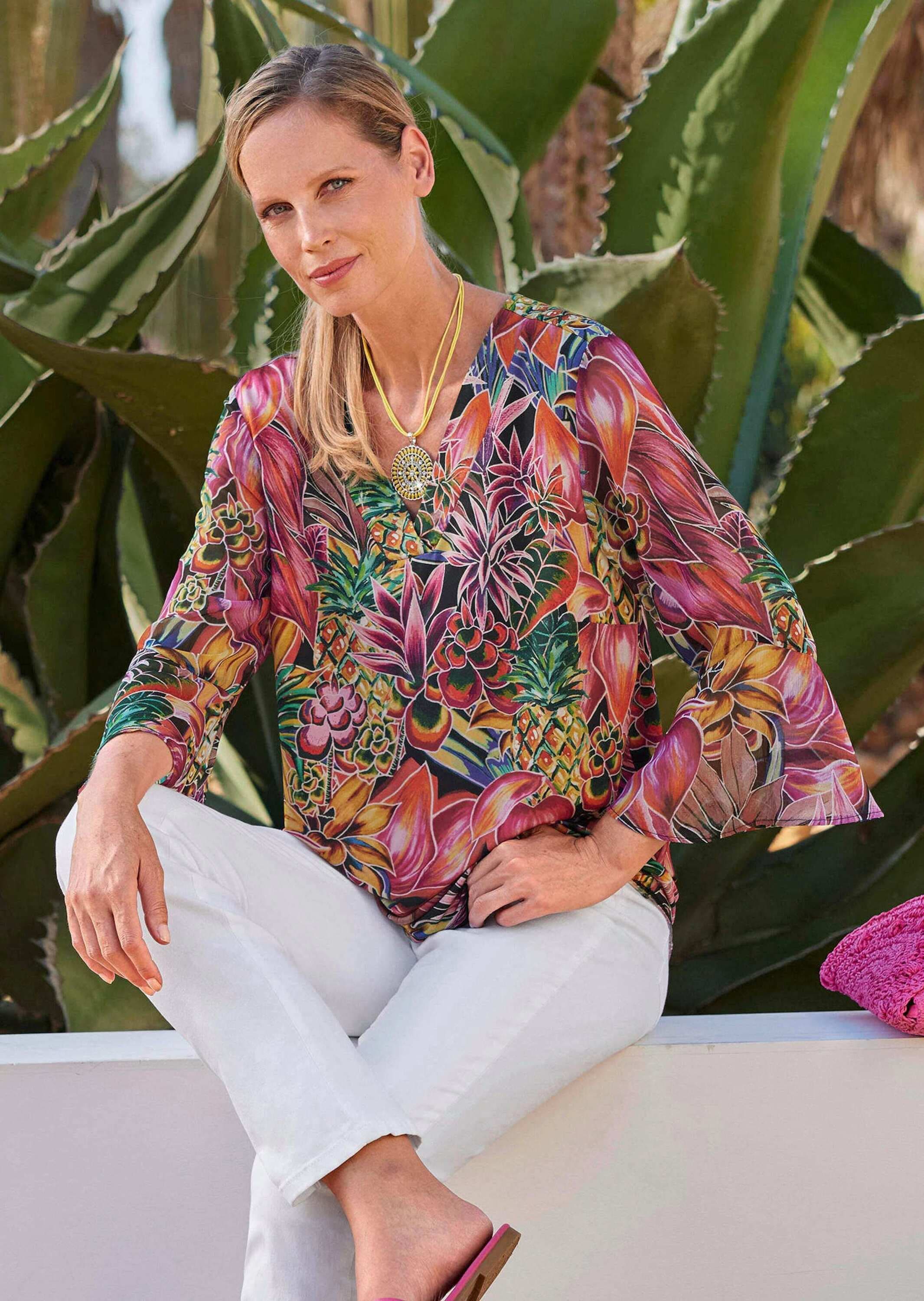 GOLDNER Schlupfbluse »Bunte Tunika mit floralem Print« Florales Muster