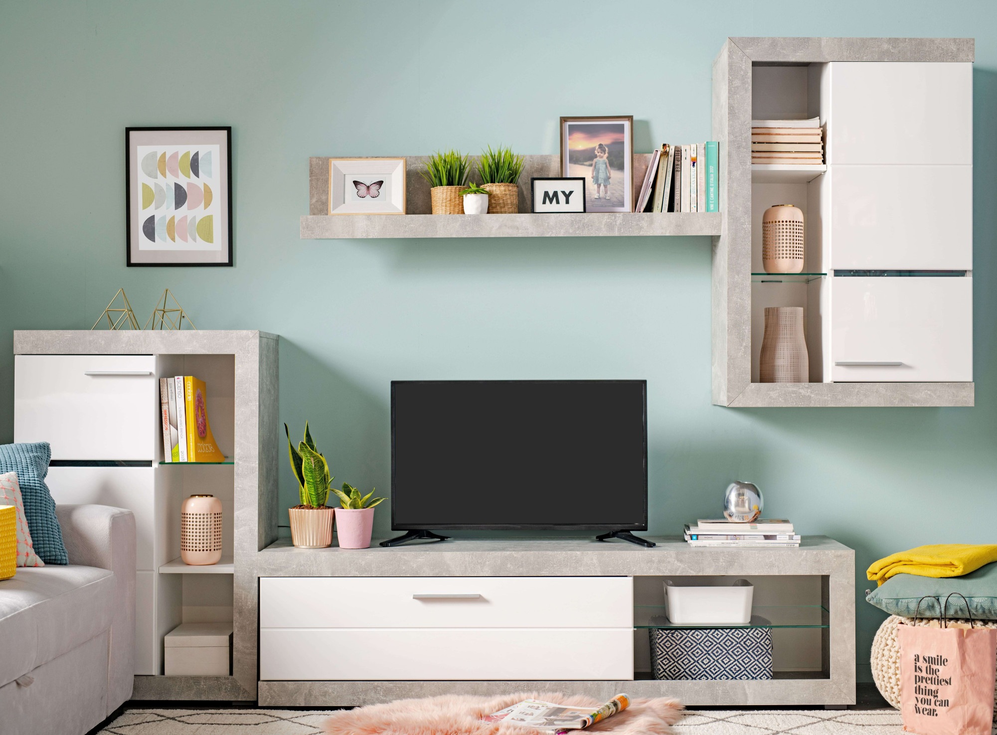 INOSIGN Wohnzimmer-Set »Rosso Wohnwand, Mediawand, Anbauwand, für TV bis 60', Breite 267 cm« Komplett-Set, 4-st, 4 Stk. tlg.