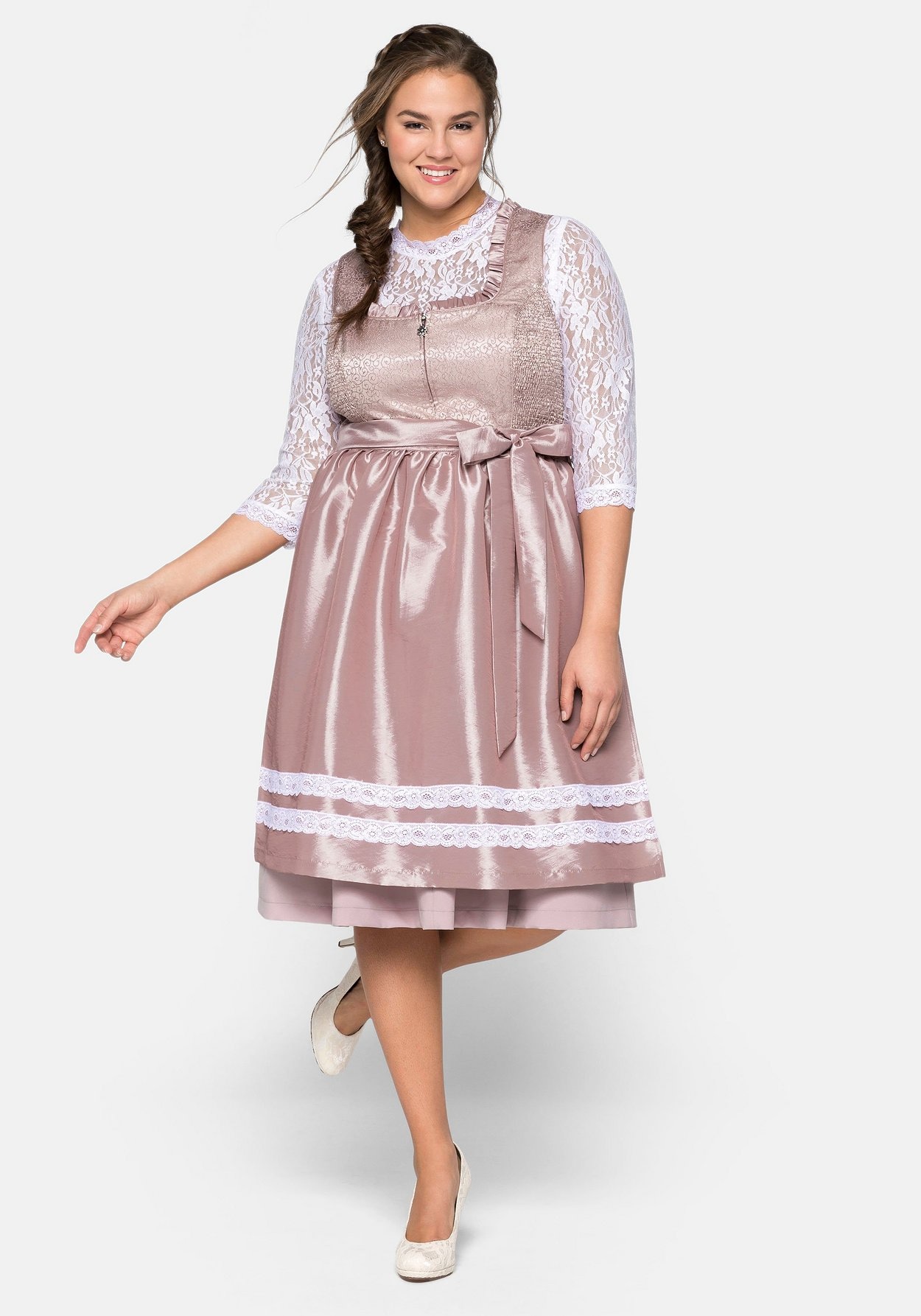 Sheego Dirndl »Dirndl mit Schürze und Spitzenbluse 3tlg.«, (mit Dirndlbluse), mit Schürze und Spitzenbluse 3tlg.