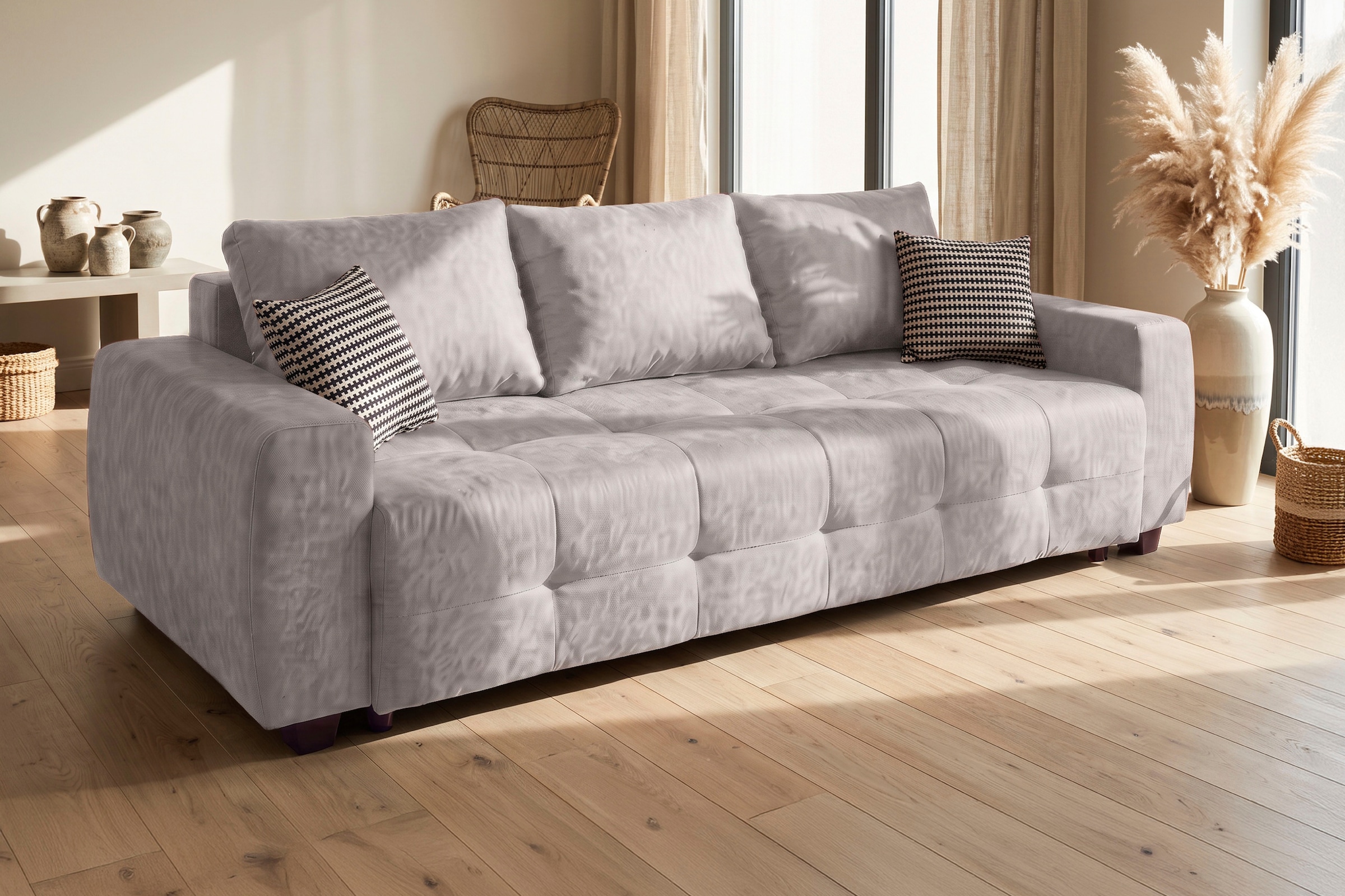 OTTO home Schlafsofa »Bella B: 241 cm, Liegefl. 142x194 cm mit Bettkasten & Zierkissen« Schlafcouch mit Gästebett, 2 Zierkissen inklusive, frei stellbar