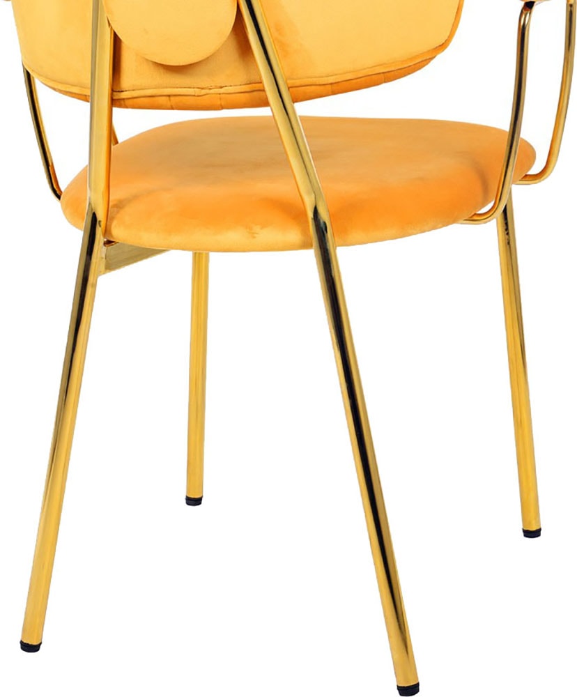 Kayoom Polsterstuhl »Stuhl Giselle 225 2er-Set, Gestell aus Edelstahl« (Set) 2 Stk.mit Armlehnen, goldenes Gestell aus Edelstahl, Samtbezug, Ziernähte